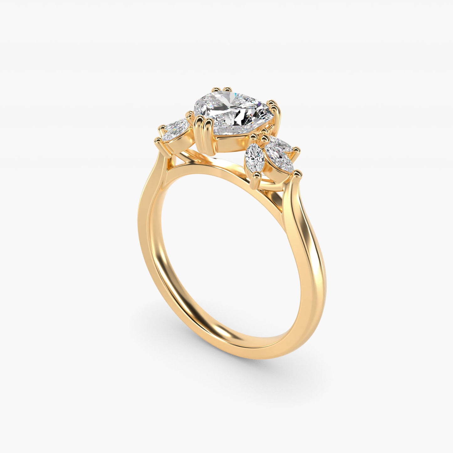 Trio Marquise Diamond Engagement Ring in 14k Yellow Gold - Heart Center