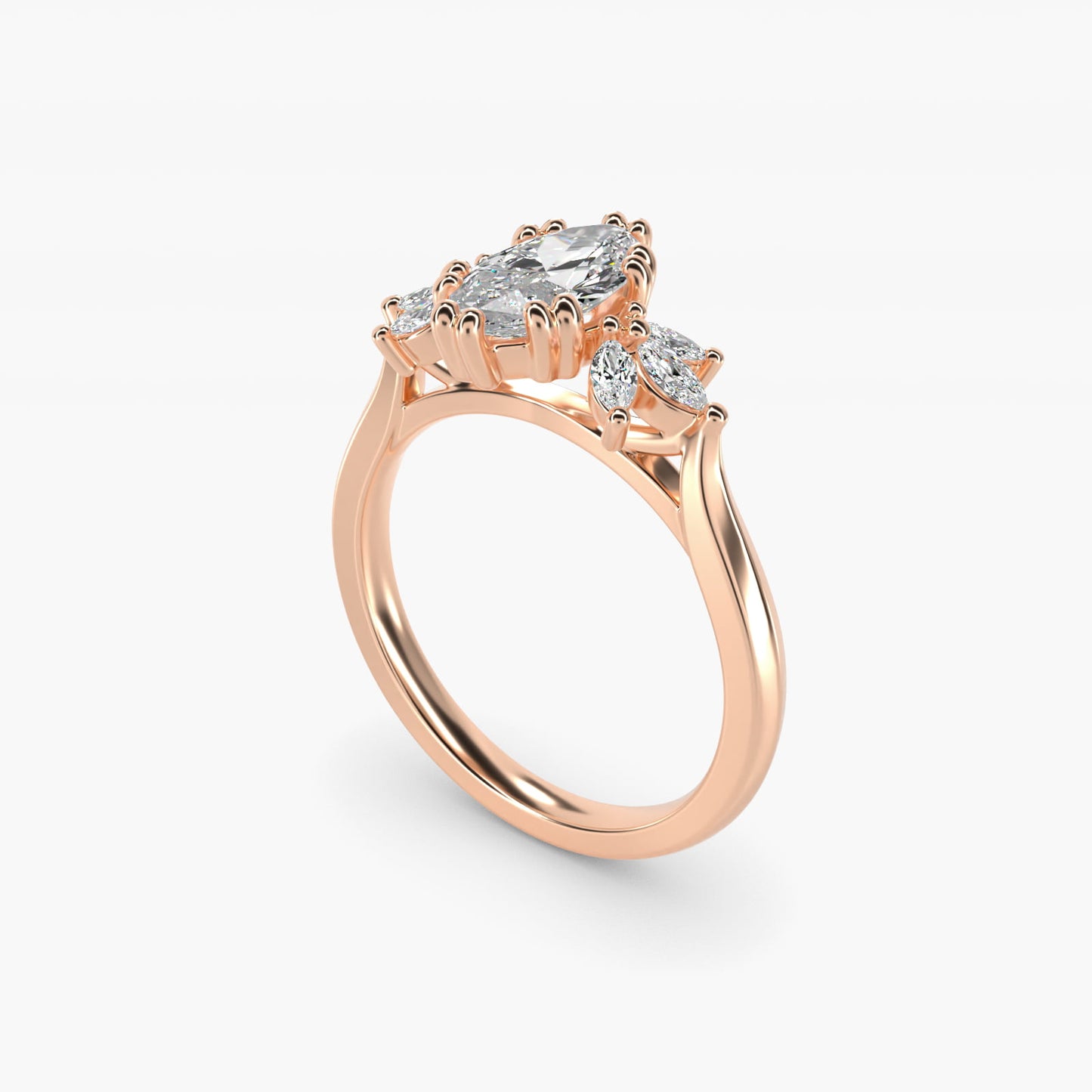 Trio Marquise Diamond Engagement Ring in 14k Rose Gold - Marquise Center