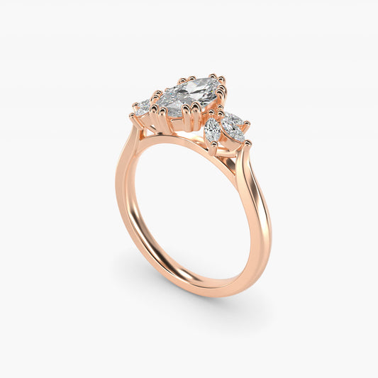 Trio Marquise Diamond Engagement Ring in 14k Rose Gold - Marquise Center