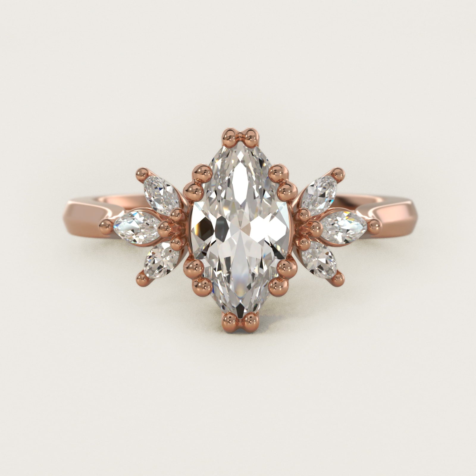 Trio Marquise Diamond Engagement Ring in 18k Rose Gold - Marquise Center