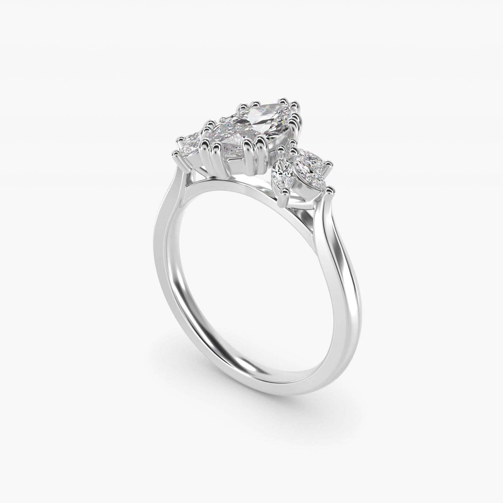 Trio Marquise Diamond Engagement Ring in Platinum - Marquise Center