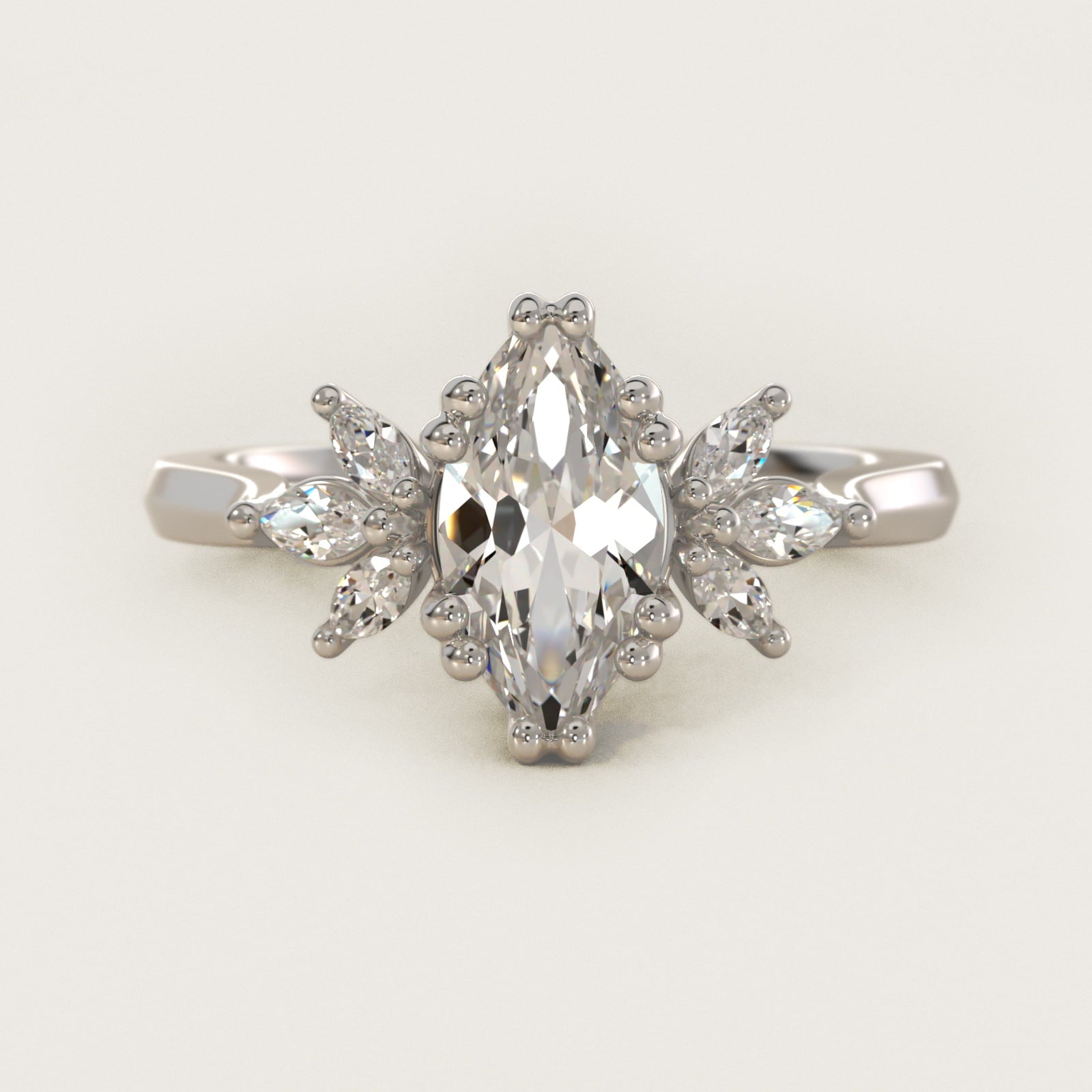 Trio Marquise Diamond Engagement Ring in Platinum - Marquise Center