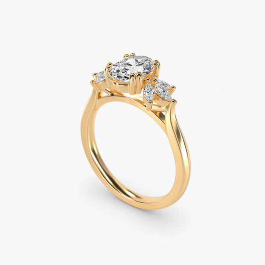 Trio Marquise Diamond Engagement Ring in 18k Yellow Gold - Oval Center