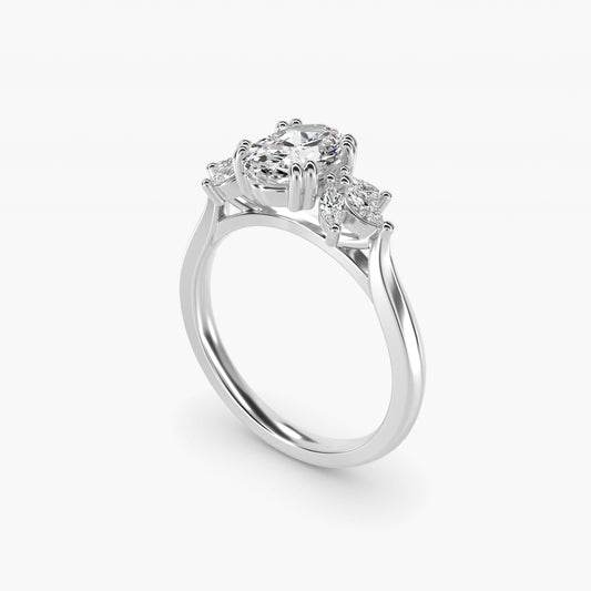 Trio Marquise Diamond Engagement Ring in Platinum - Oval Center
