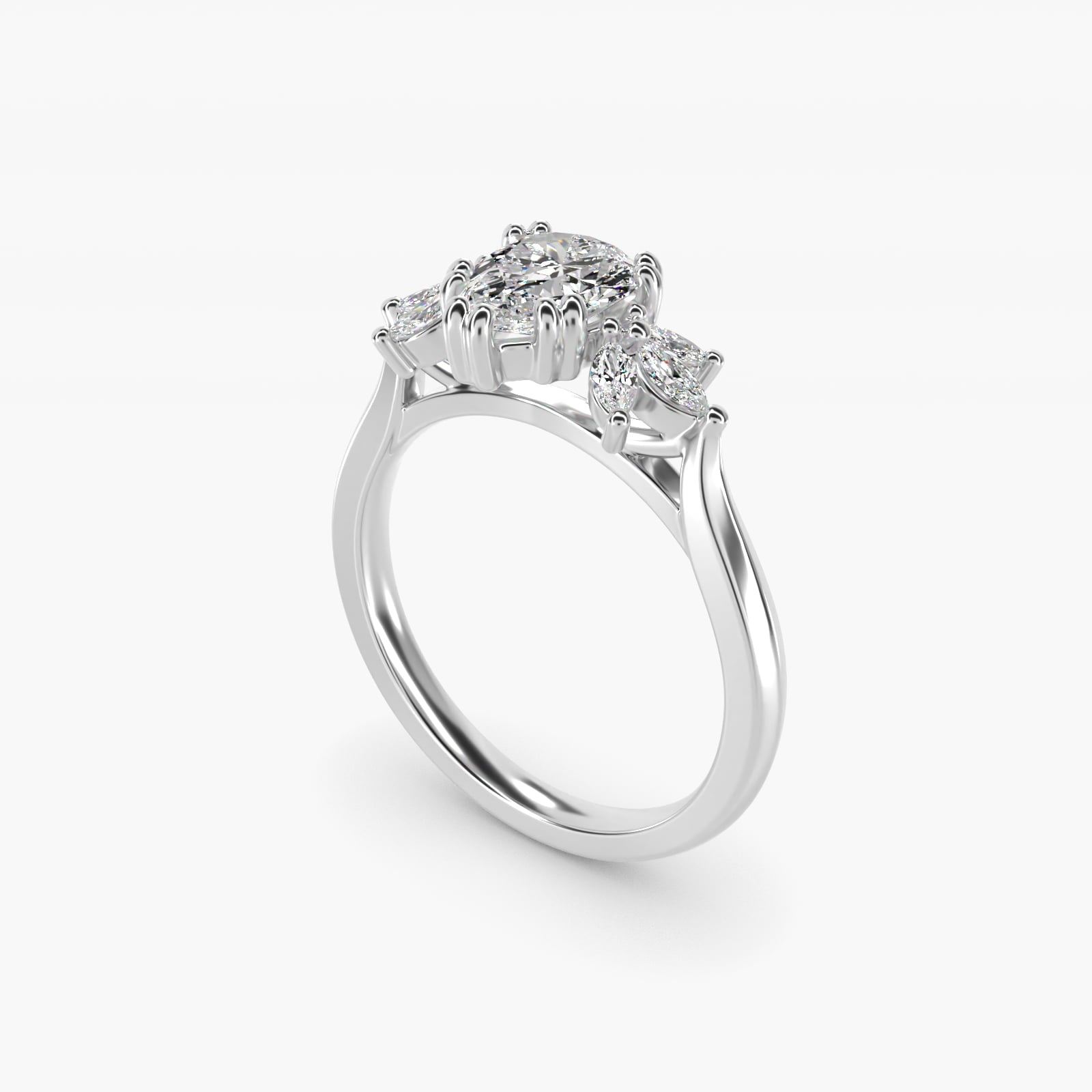 Trio Marquise Diamond Engagement Ring in Platinum - Pear Center