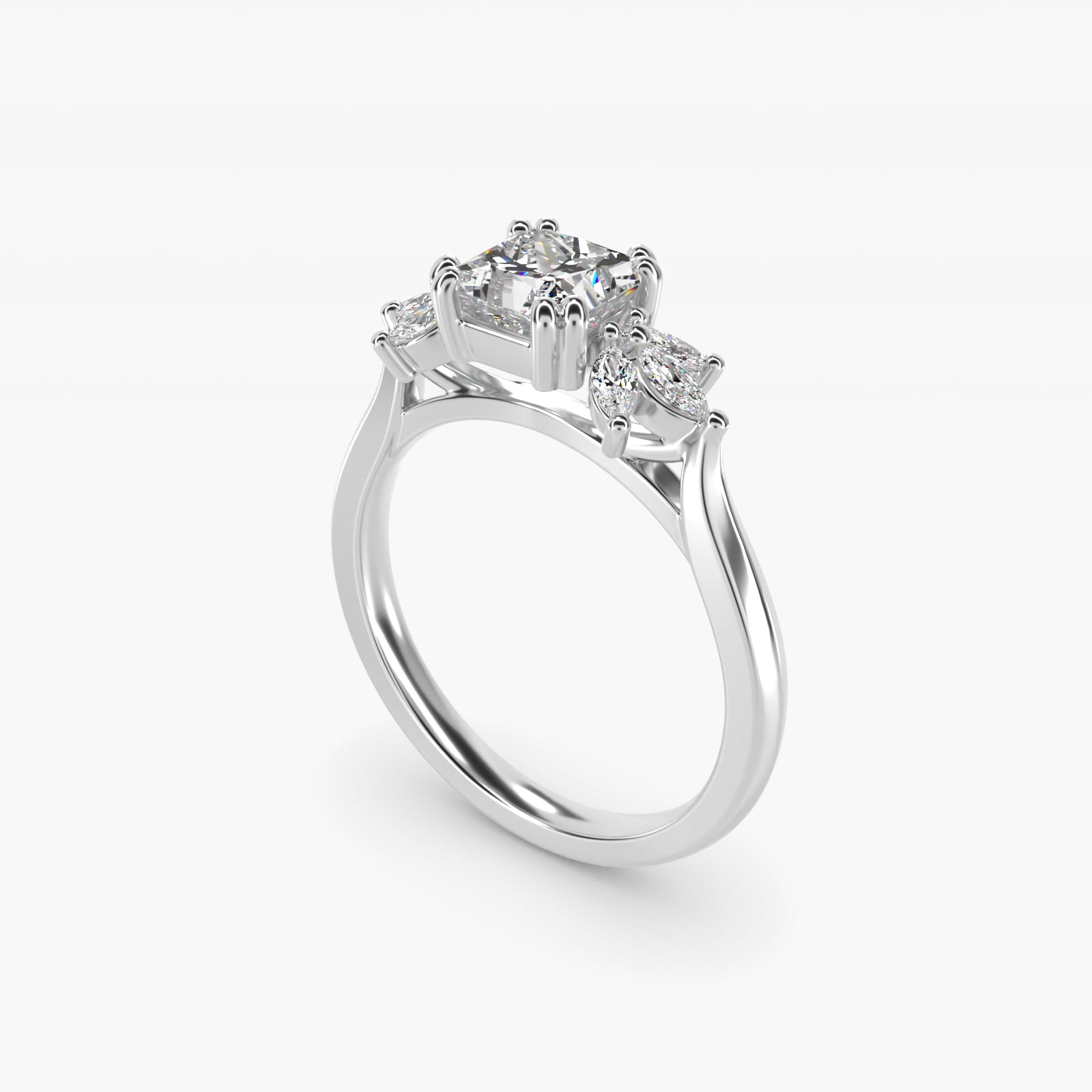 Trio Marquise Diamond Engagement Ring in Platinum - Princess Center