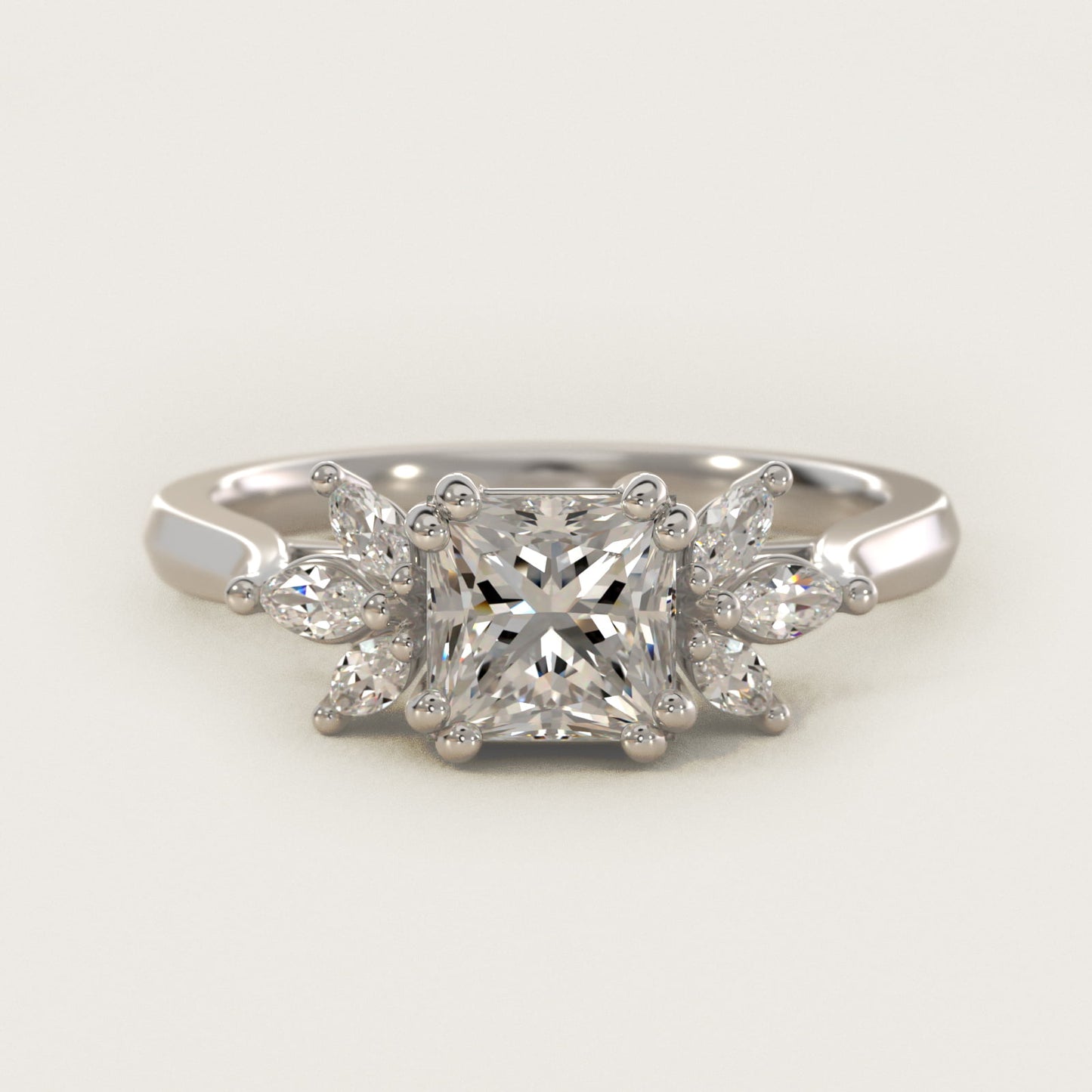 Trio Marquise Diamond Engagement Ring in Platinum - Princess Center