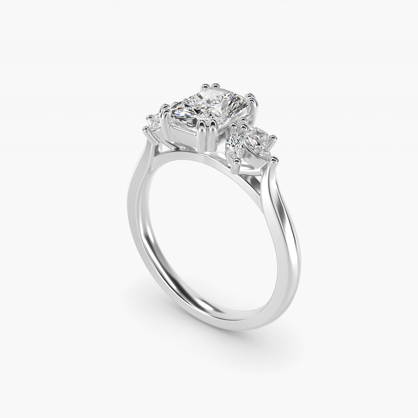 Trio Marquise Diamond Engagement Ring in 14k White Gold - Radiant Center