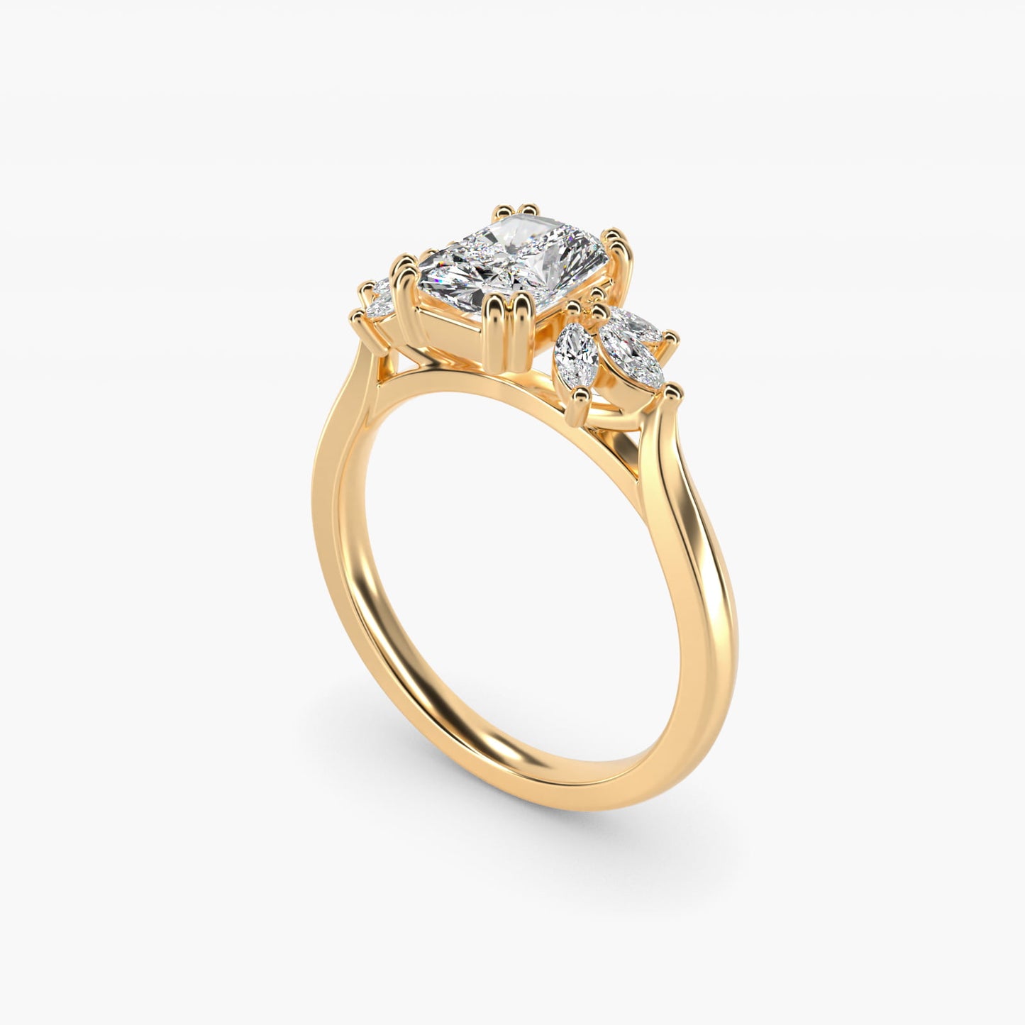 Trio Marquise Diamond Engagement Ring in 14k Yellow Gold - Radiant Center