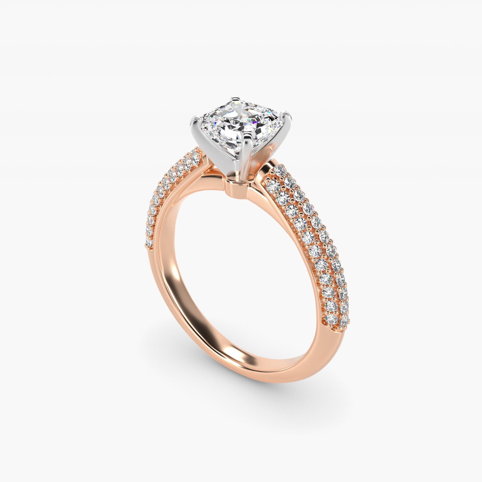 Trio MicropavŽ Diamond Engagement Ring in 14k Rose Gold (1/3 ct. tw.) - Asscher Center