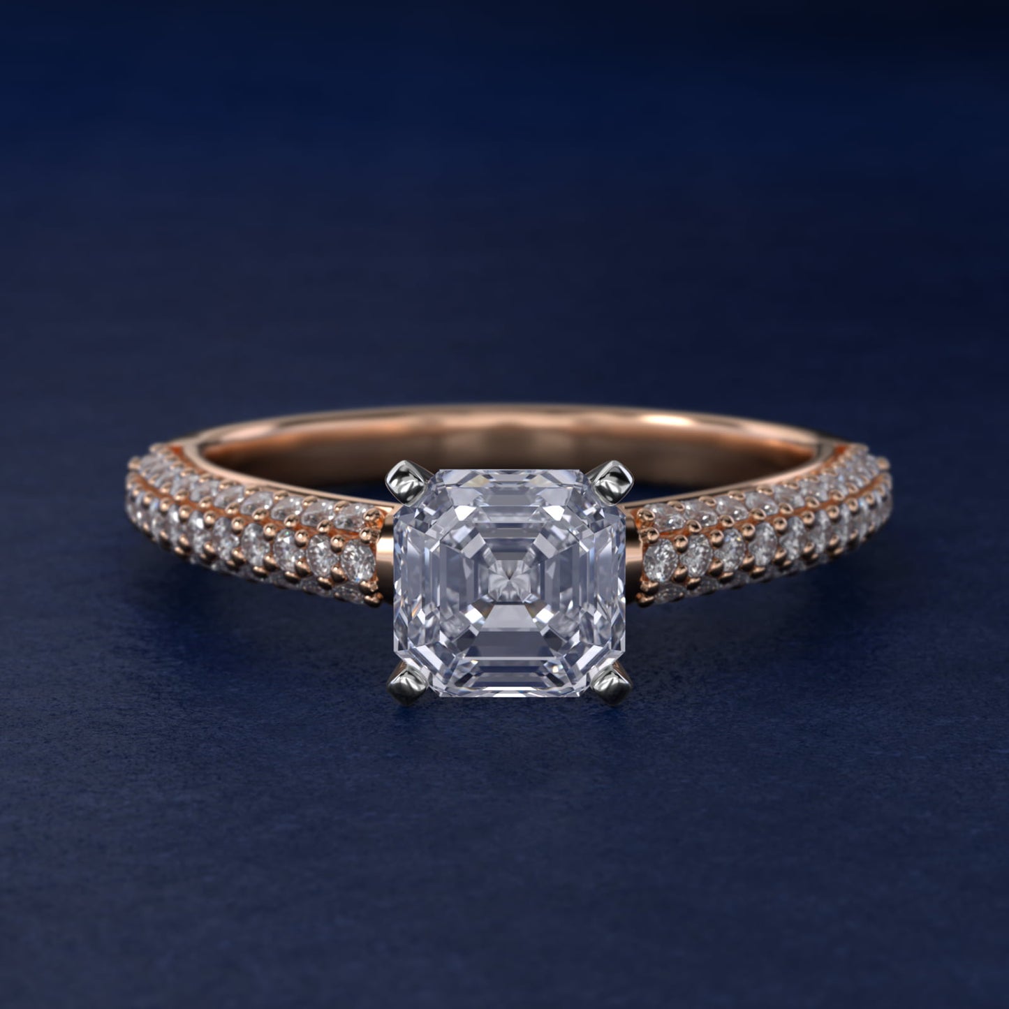 Trio MicropavŽ Diamond Engagement Ring in 14k Rose Gold (1/3 ct. tw.) - Asscher Center