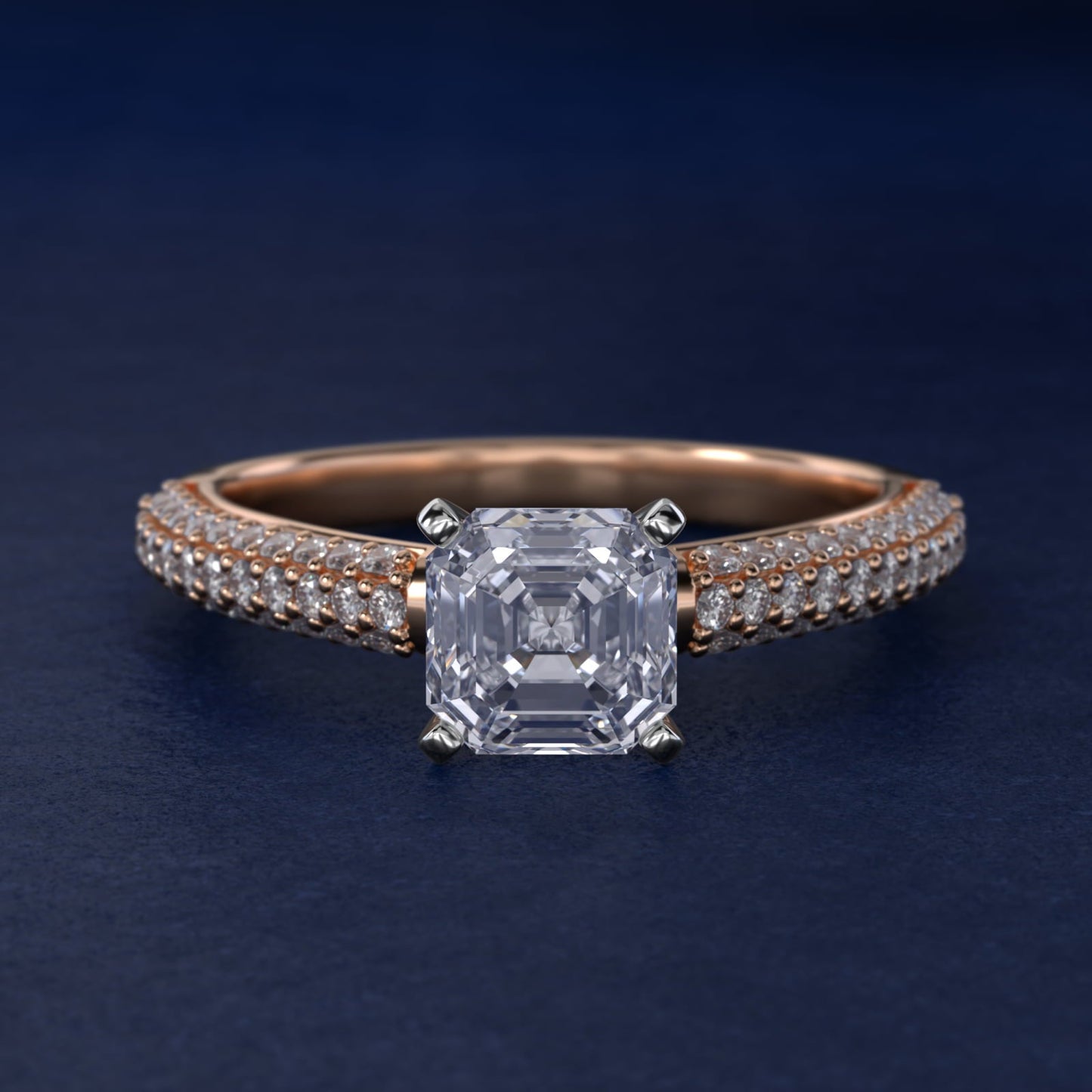 Trio Micropav? Diamond Engagement Ring in 18k Rose Gold (1/3 ct. tw.) - Asscher Center