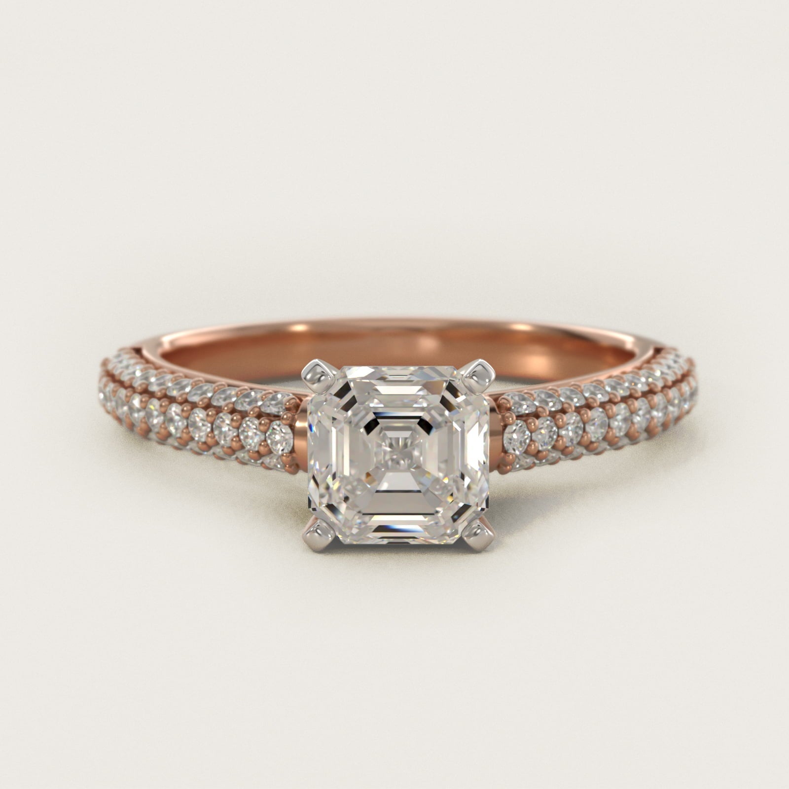 Trio Micropav? Diamond Engagement Ring in 18k Rose Gold (1/3 ct. tw.) - Asscher Center