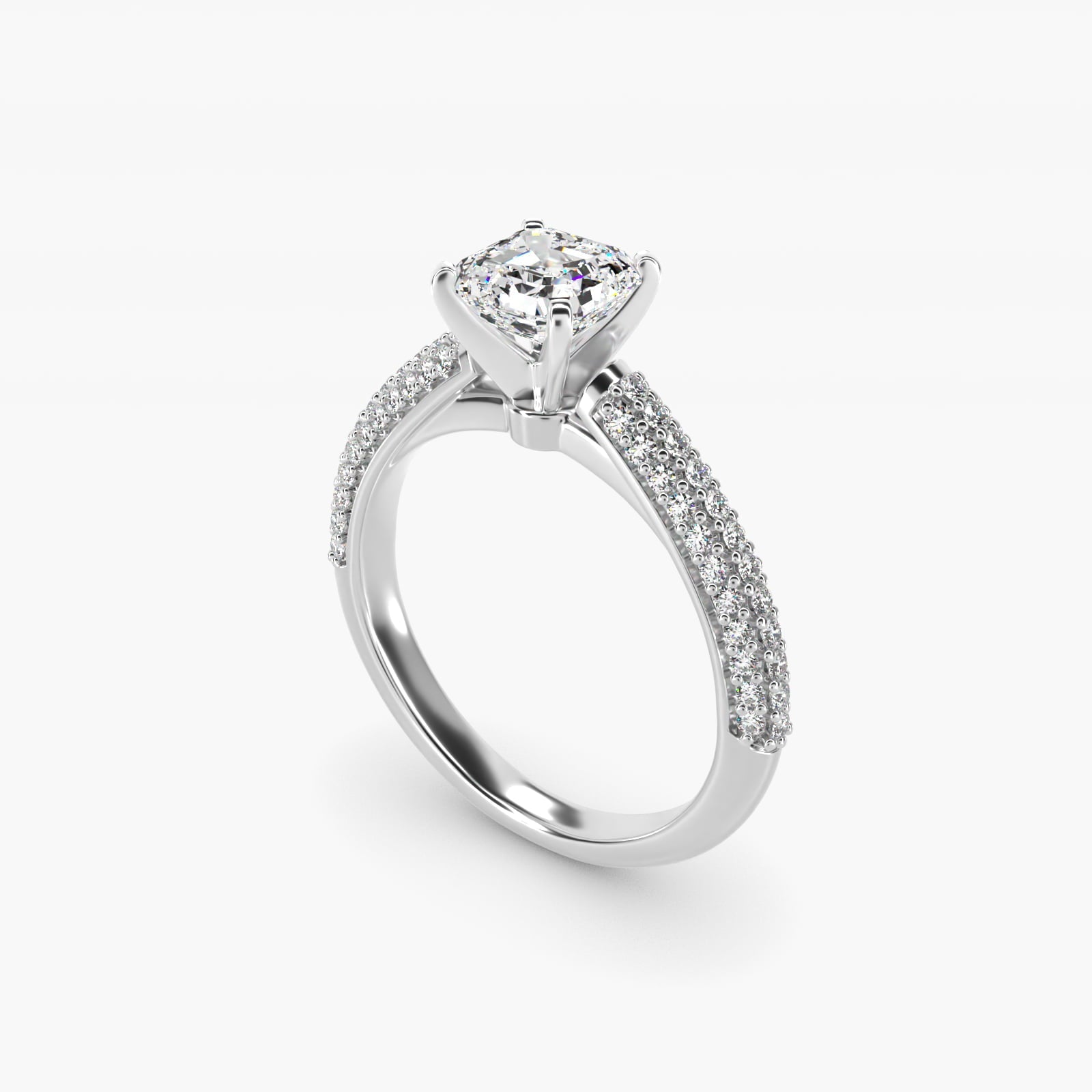 Trio Micropav? Diamond Engagement Ring in 18k White Gold (1/3 ct. tw.) - Asscher Center