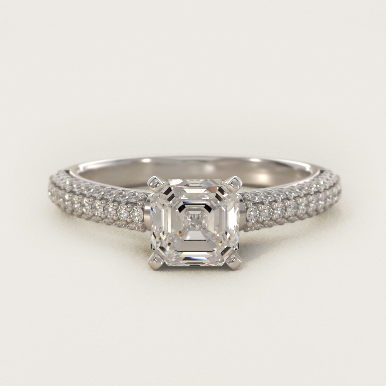 Trio Micropav? Diamond Engagement Ring in 18k White Gold (1/3 ct. tw.) - Asscher Center