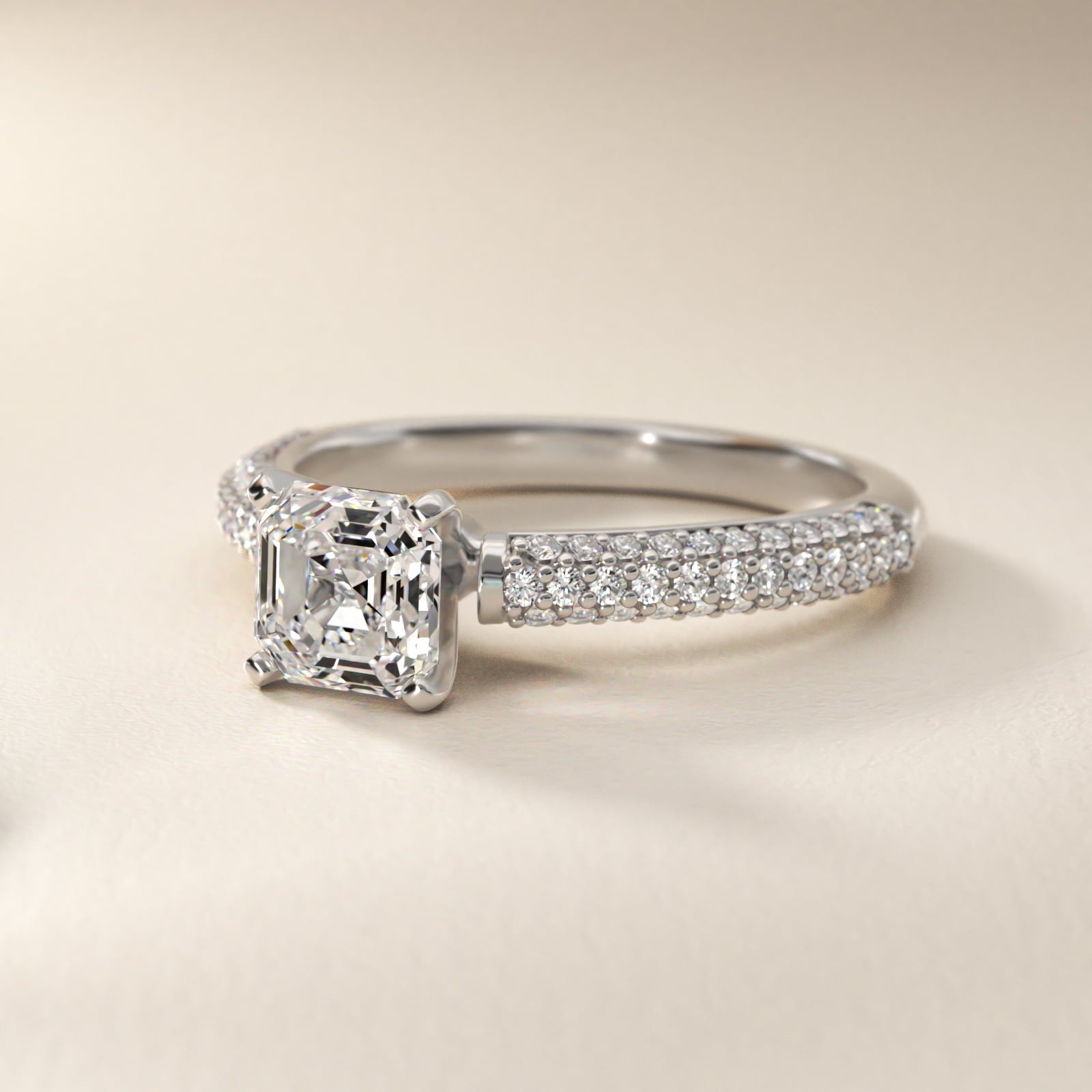 Trio MicropavŽ Diamond Engagement Ring in 14k White Gold (1/3 ct. tw.) - Asscher Center