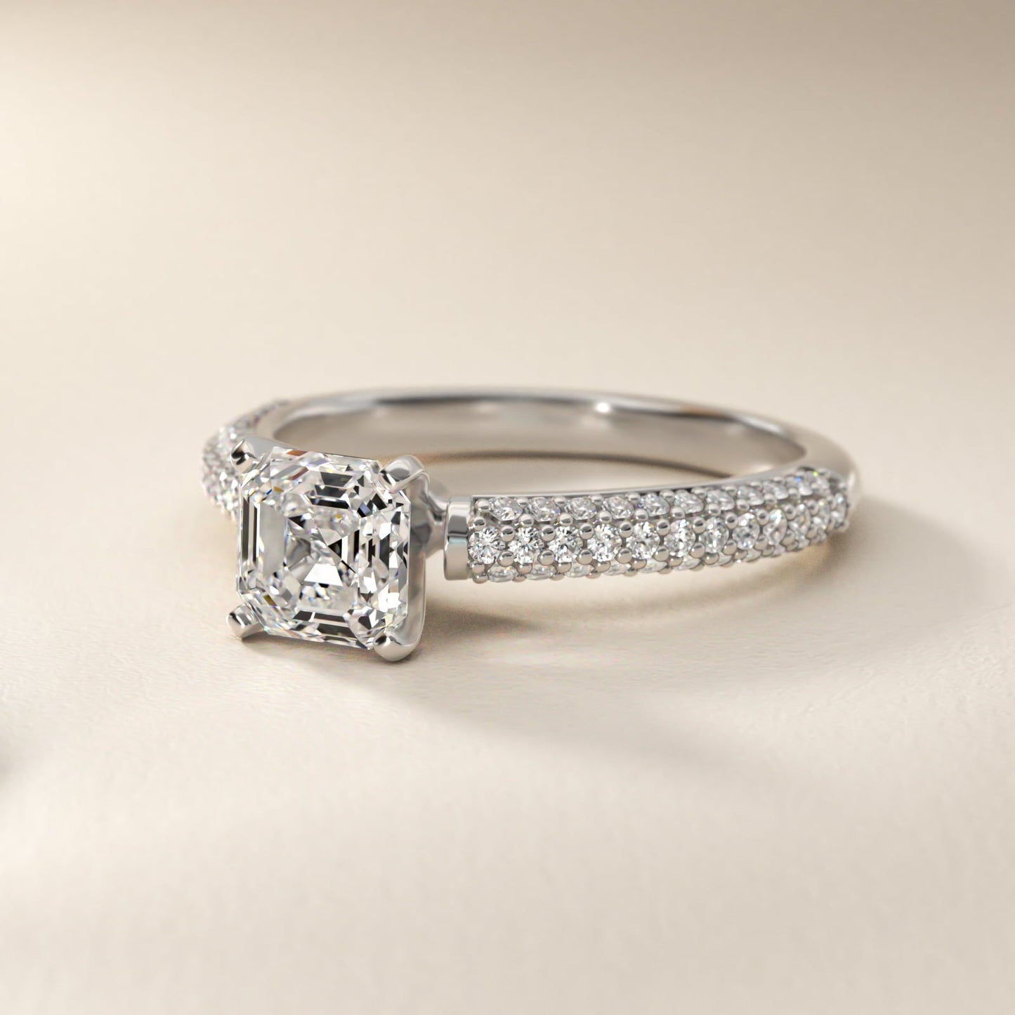 Trio Micropav? Diamond Engagement Ring in 18k White Gold (1/3 ct. tw.) - Asscher Center