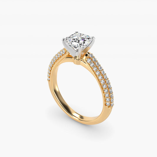 Trio MicropavŽ Diamond Engagement Ring in 14K Yellow Gold (1/3 ct. tw.) - Asscher Center