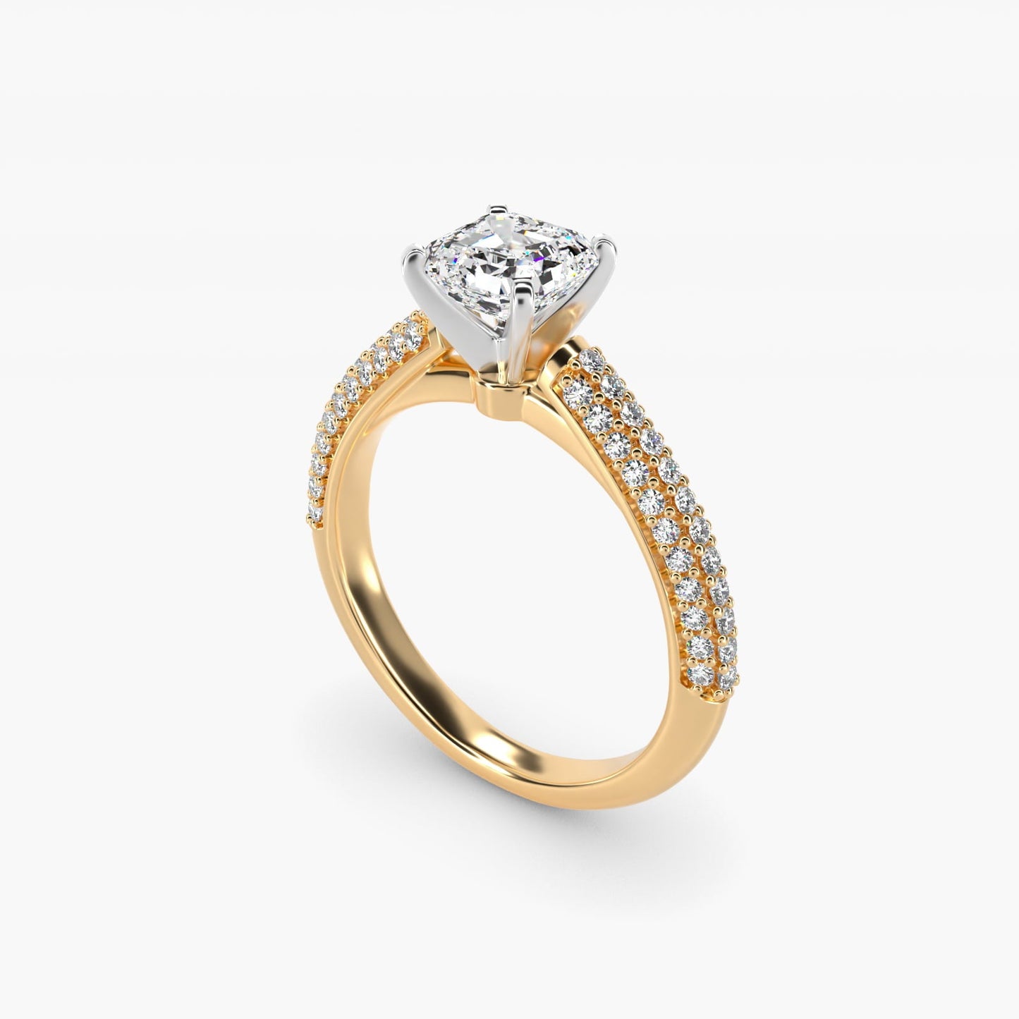 Trio Micropav? Diamond Engagement Ring in 18k Yellow Gold (1/3 ct. tw.) - Asscher Center