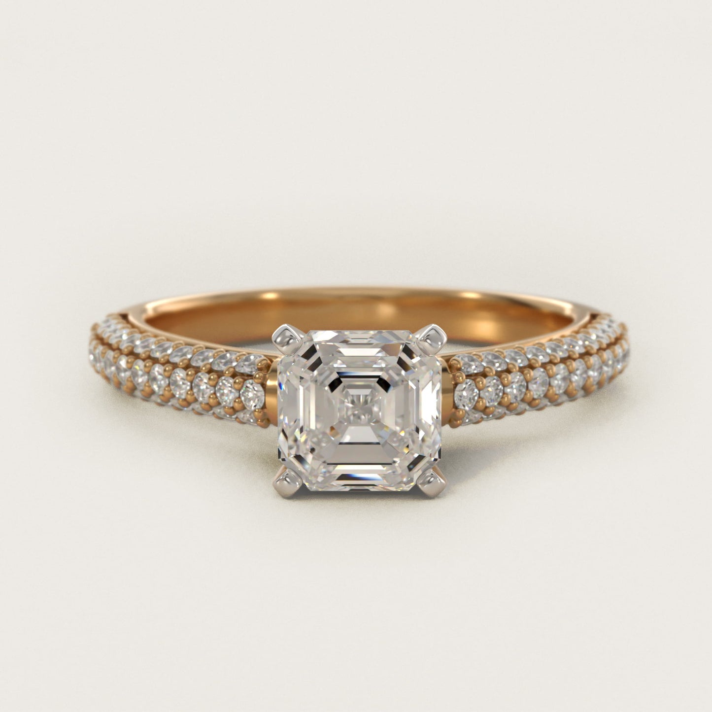 Trio MicropavŽ Diamond Engagement Ring in 14K Yellow Gold (1/3 ct. tw.) - Asscher Center