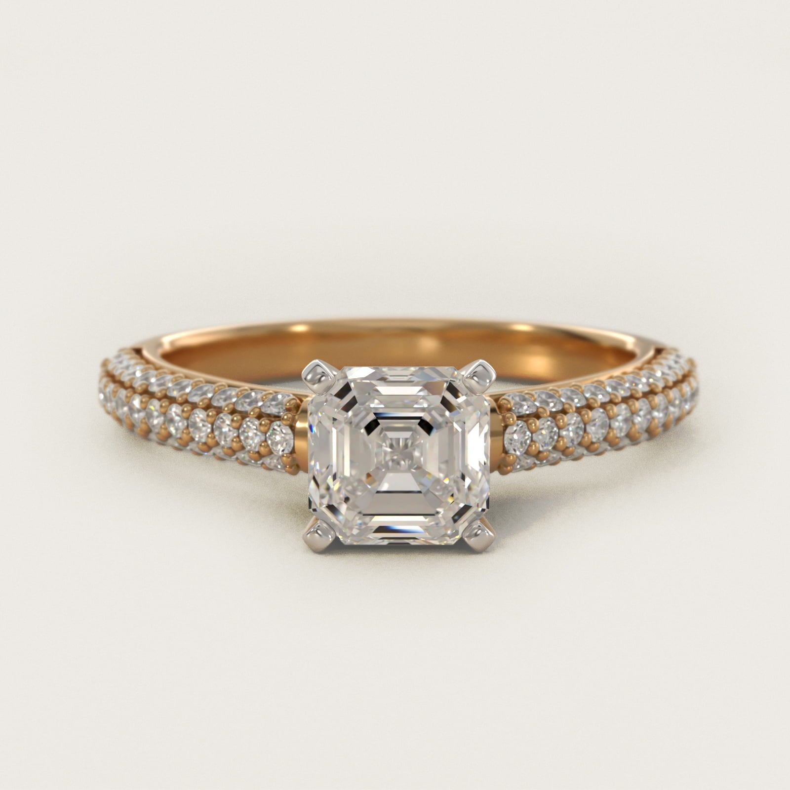 Trio MicropavŽ Diamond Engagement Ring in 14K Yellow Gold (1/3 ct. tw.) - Asscher Center