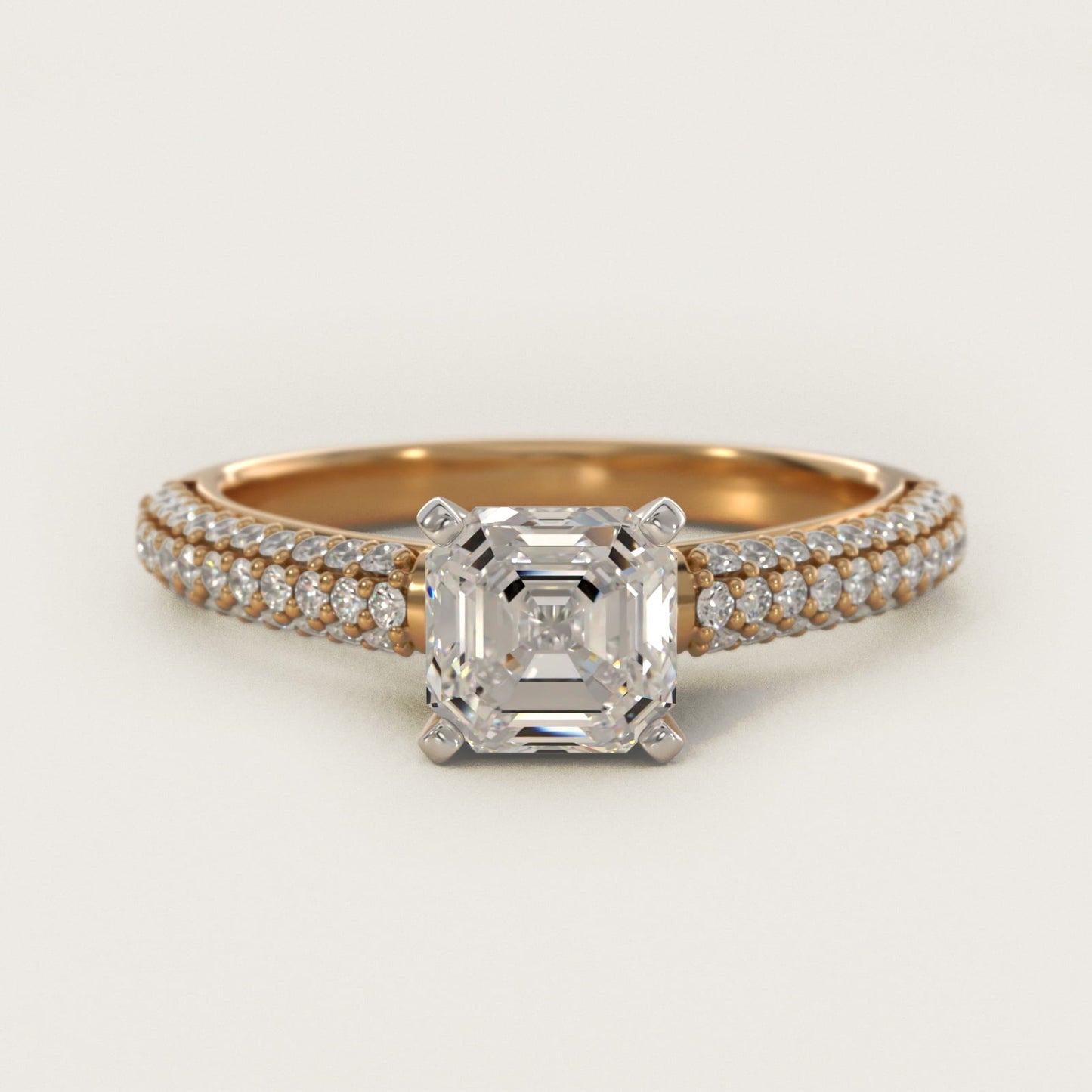 Trio Micropav? Diamond Engagement Ring in 18k Yellow Gold (1/3 ct. tw.) - Asscher Center