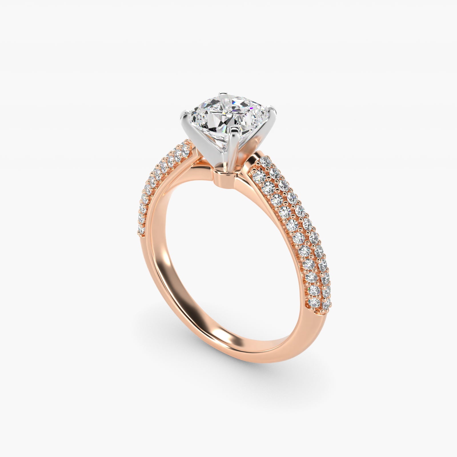 Trio MicropavŽ Diamond Engagement Ring in 14k Rose Gold (1/3 ct. tw.) - Cushion Center