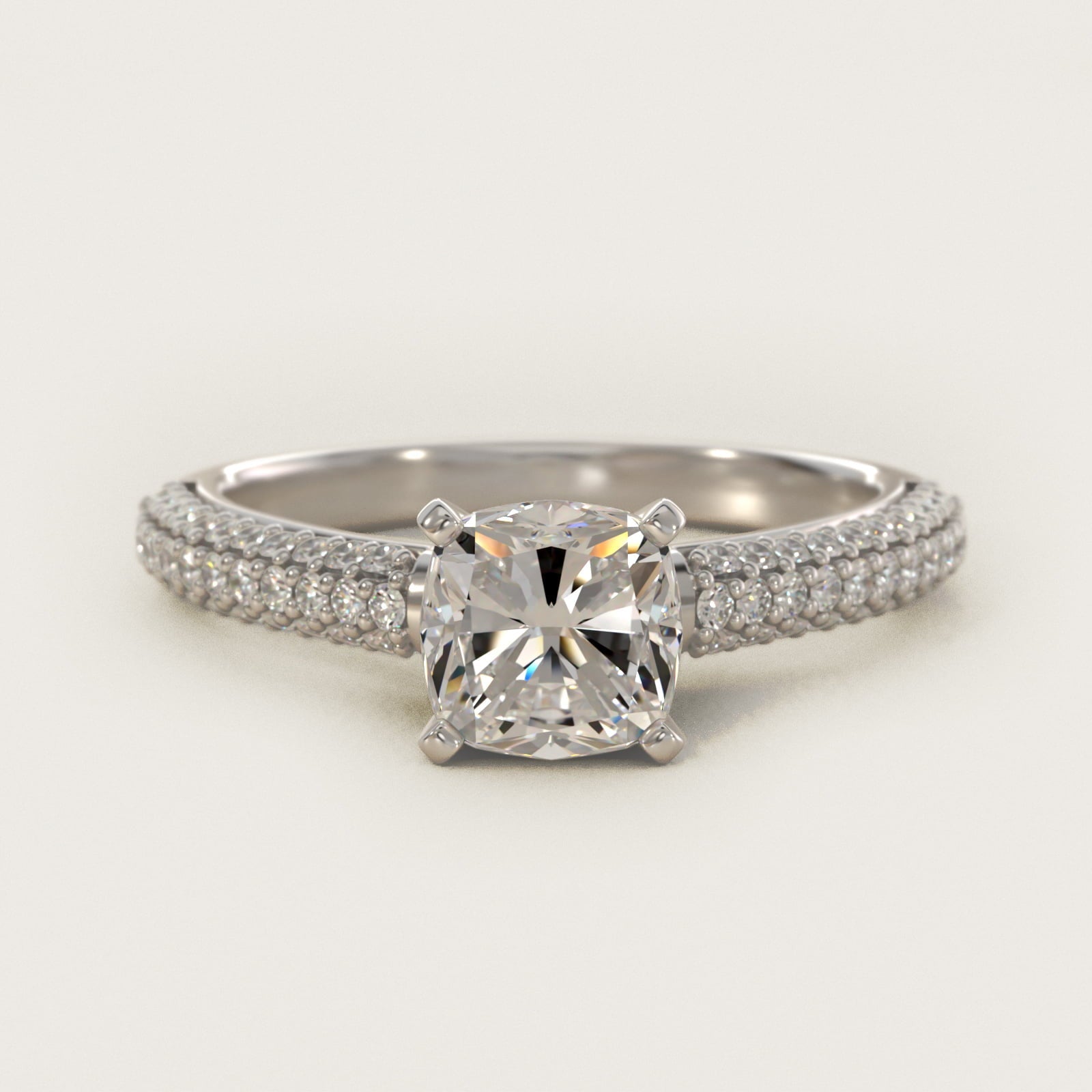 Trio Micropav? Diamond Engagement Ring in 18k White Gold (1/3 ct. tw.) - Cushion Center