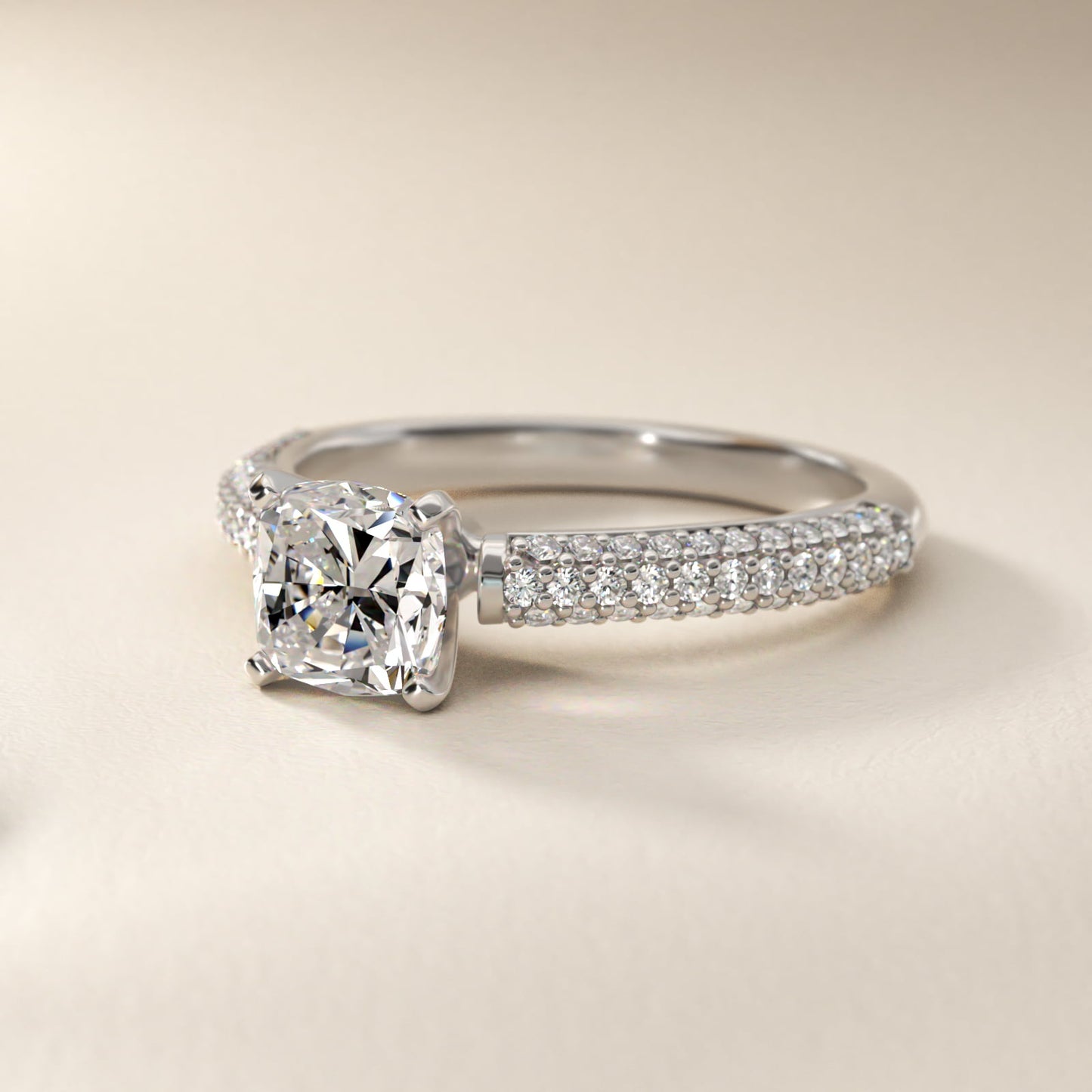 Trio MicropavŽ Diamond Engagement Ring in 14k White Gold (1/3 ct. tw.) - Cushion Center