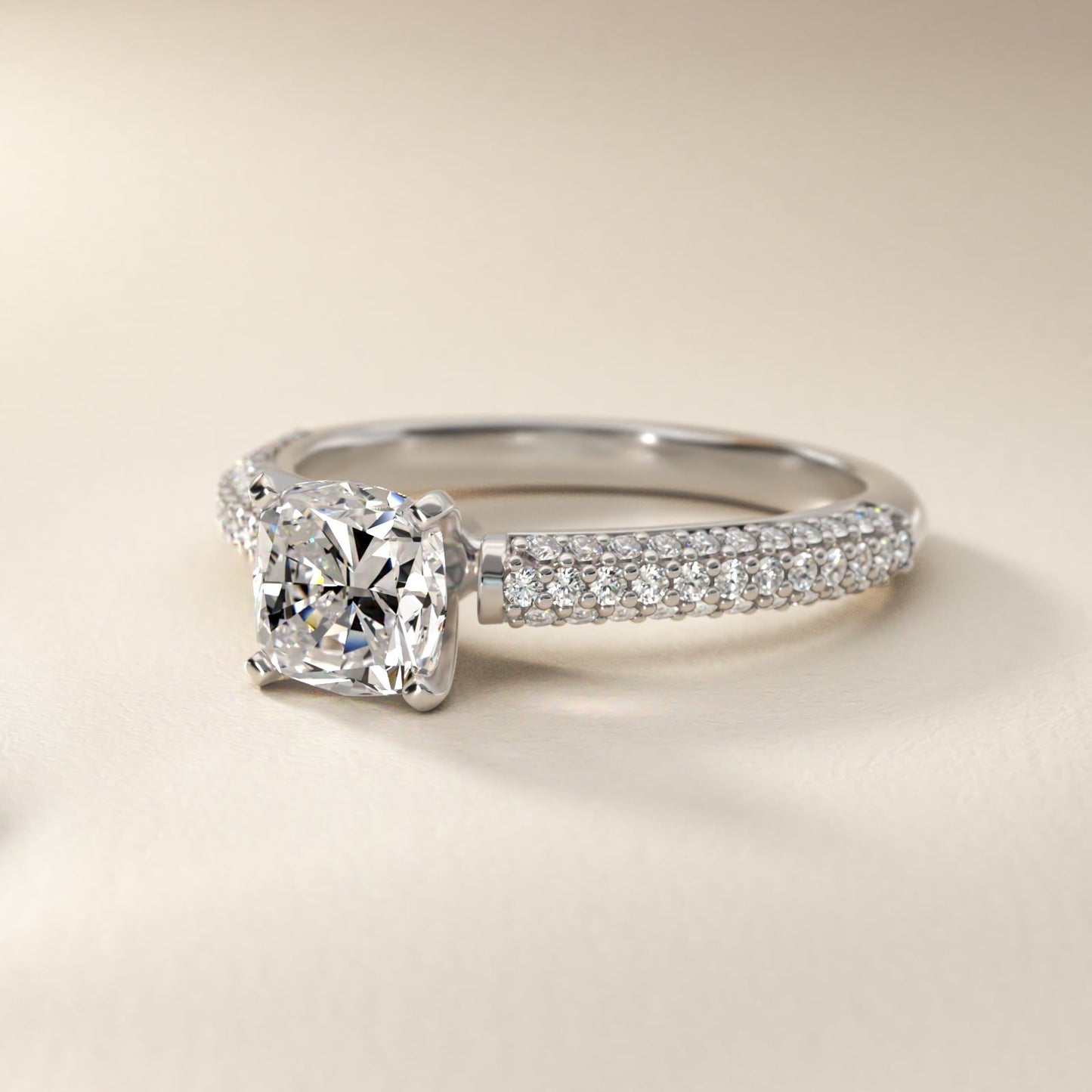 Trio Micropav? Diamond Engagement Ring in 18k White Gold (1/3 ct. tw.) - Cushion Center