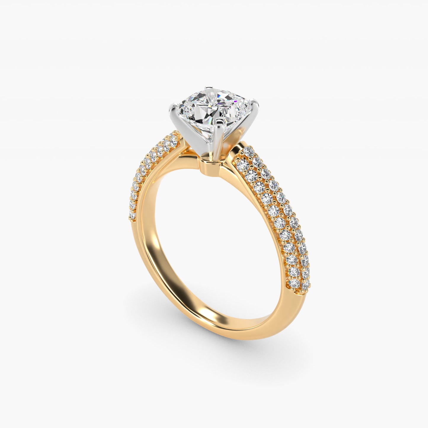 Trio MicropavŽ Diamond Engagement Ring in 14K Yellow Gold (1/3 ct. tw.) - Cushion Center