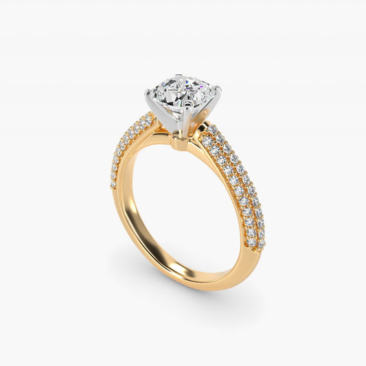 Trio Micropav? Diamond Engagement Ring in 18k Yellow Gold (1/3 ct. tw.) - Cushion Center
