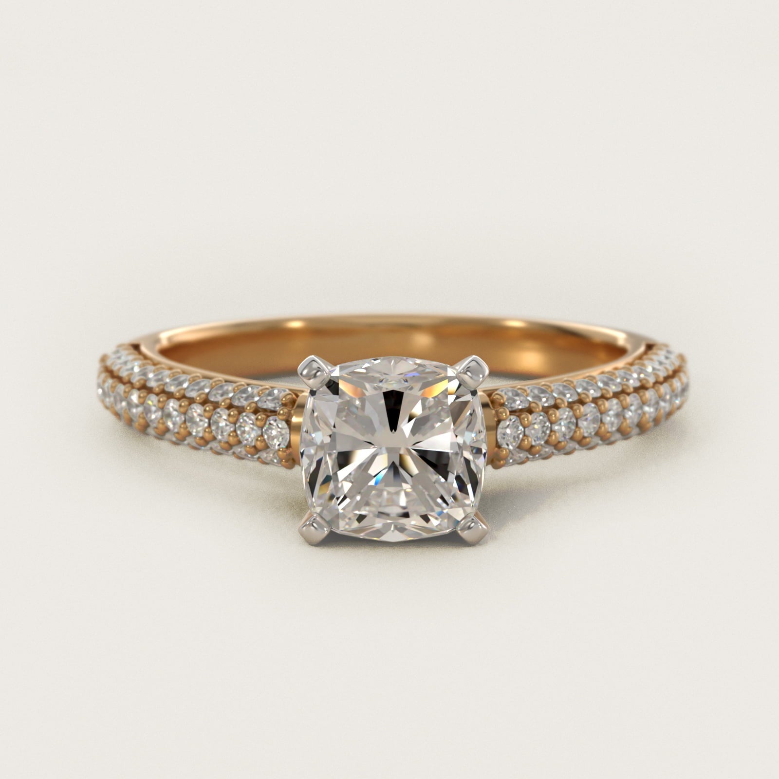 Trio Micropav? Diamond Engagement Ring in 18k Yellow Gold (1/3 ct. tw.) - Cushion Center