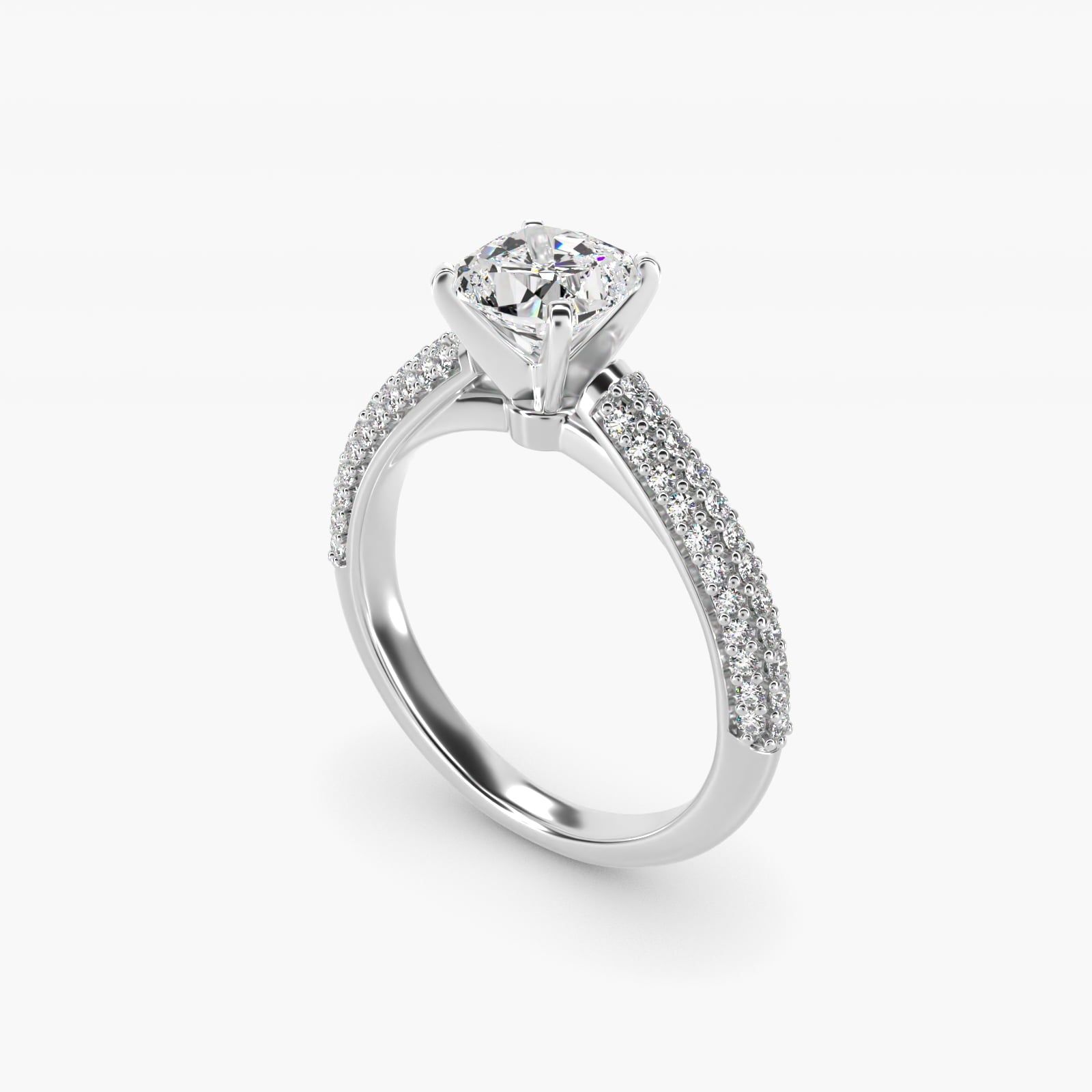 Trio Micropav? Diamond Engagement Ring in Platinum (1/3 ct. tw.) - Cushion Center