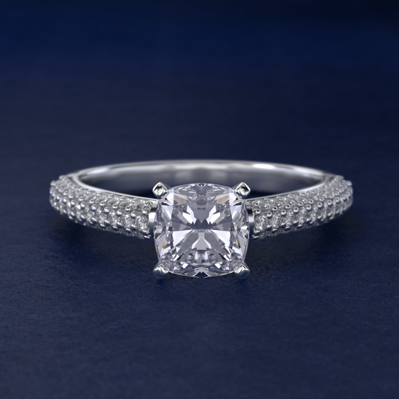 Trio Micropav? Diamond Engagement Ring in Platinum (1/3 ct. tw.) - Cushion Center