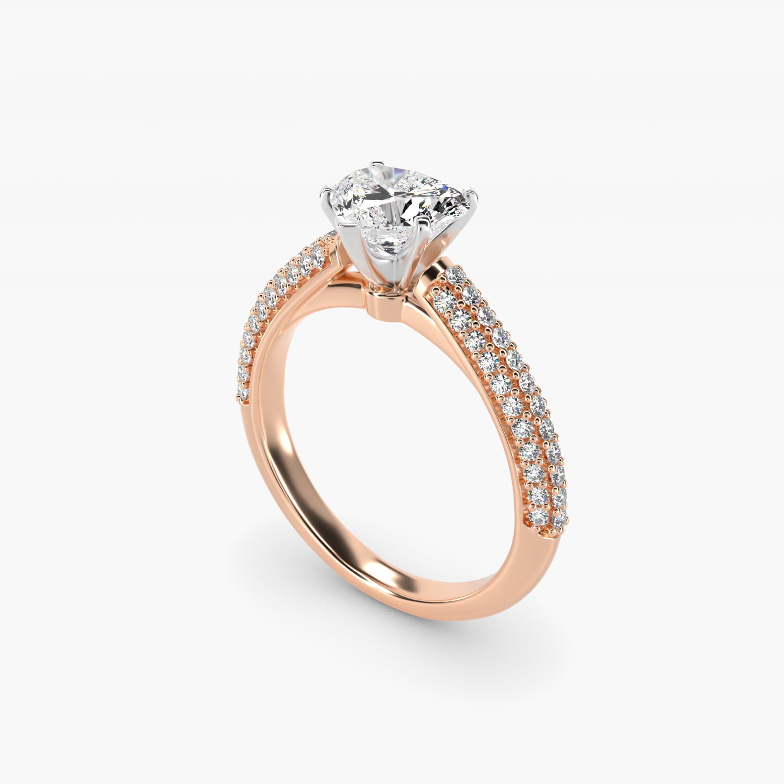 Trio MicropavŽ Diamond Engagement Ring in 14k Rose Gold (1/3 ct. tw.) - Heart Center