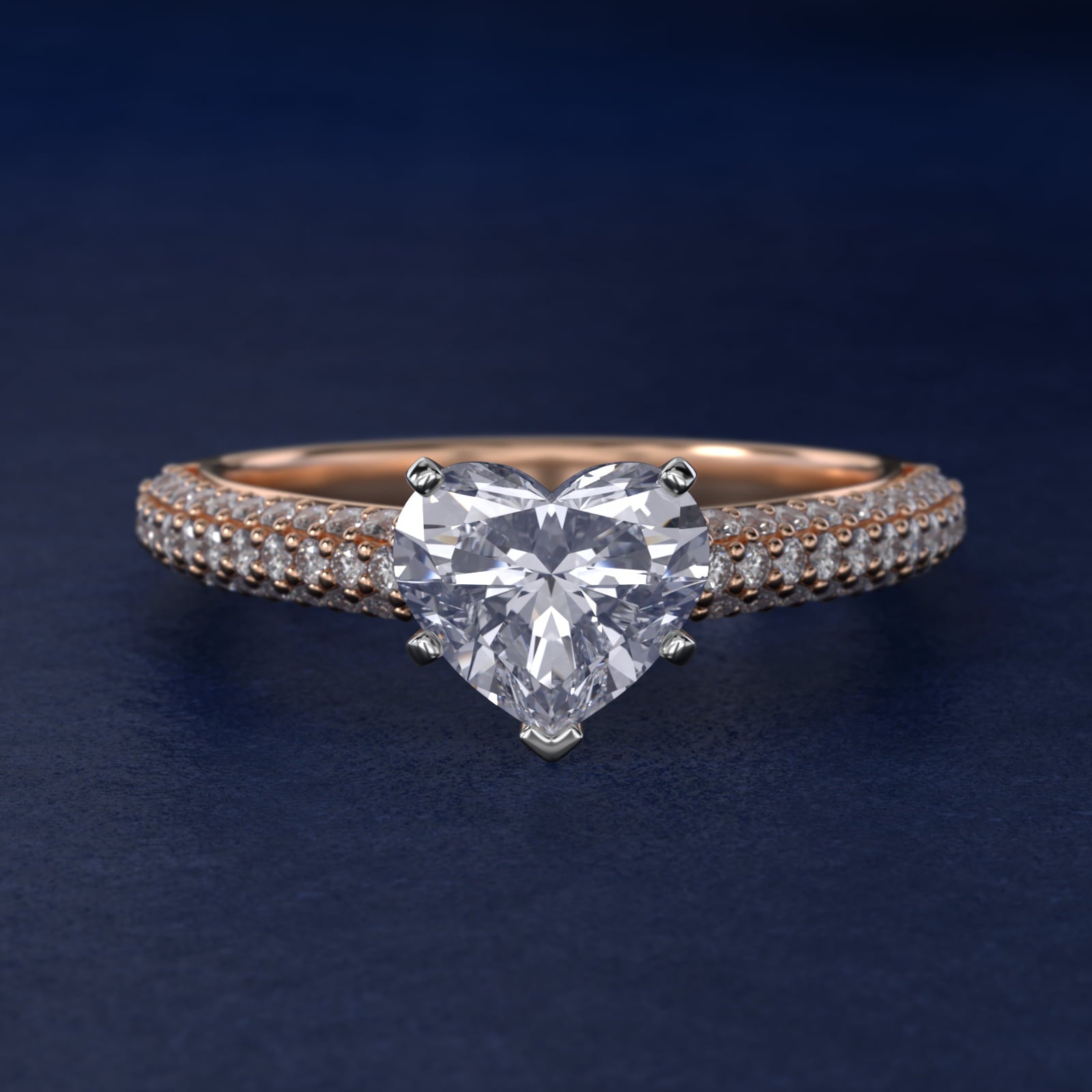 Trio Micropav? Diamond Engagement Ring in 18k Rose Gold (1/3 ct. tw.) - Heart Center