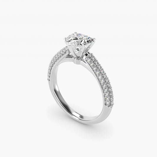 Trio Micropav? Diamond Engagement Ring in 18k White Gold (1/3 ct. tw.) - Heart Center