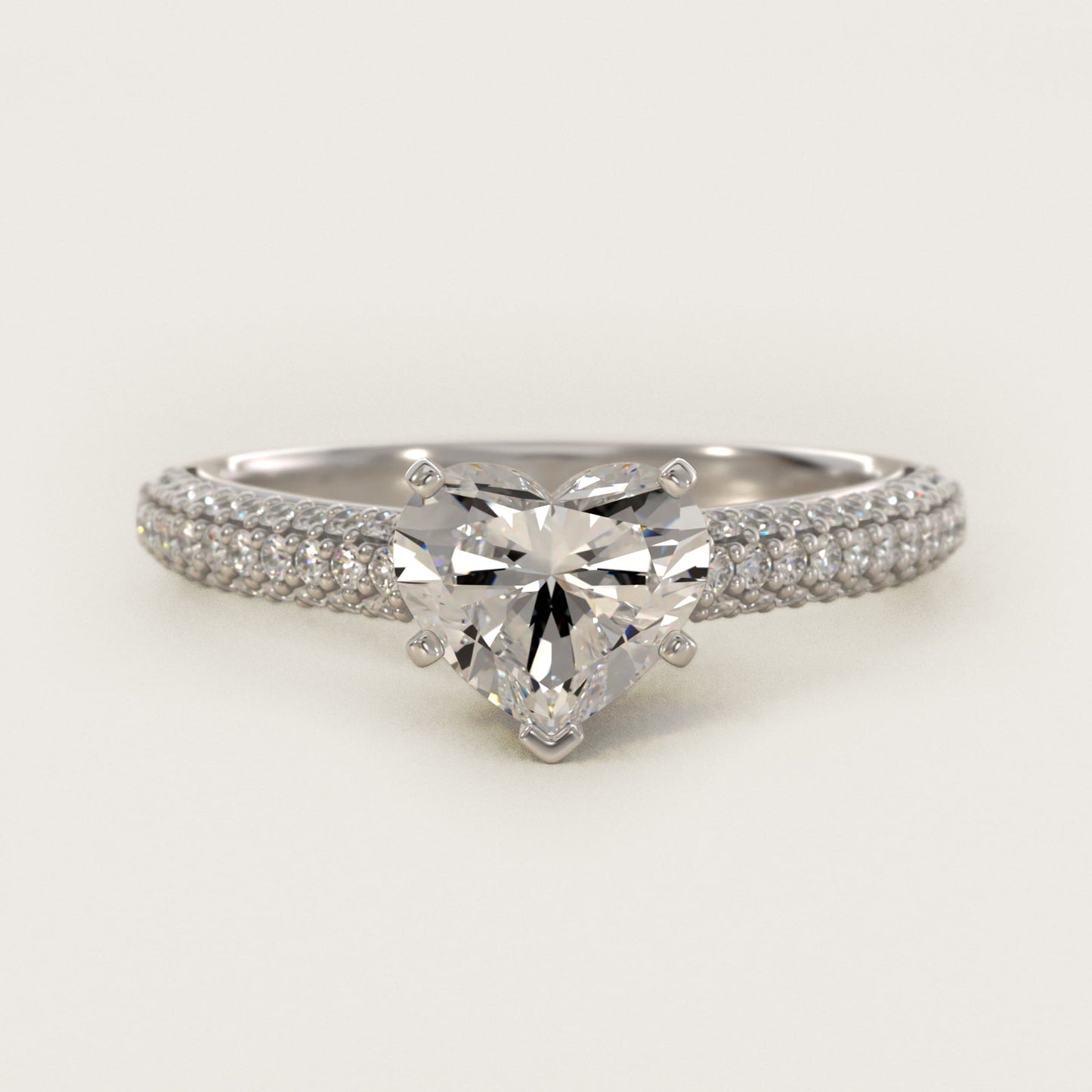 Trio MicropavŽ Diamond Engagement Ring in 14k White Gold (1/3 ct. tw.) - Heart Center