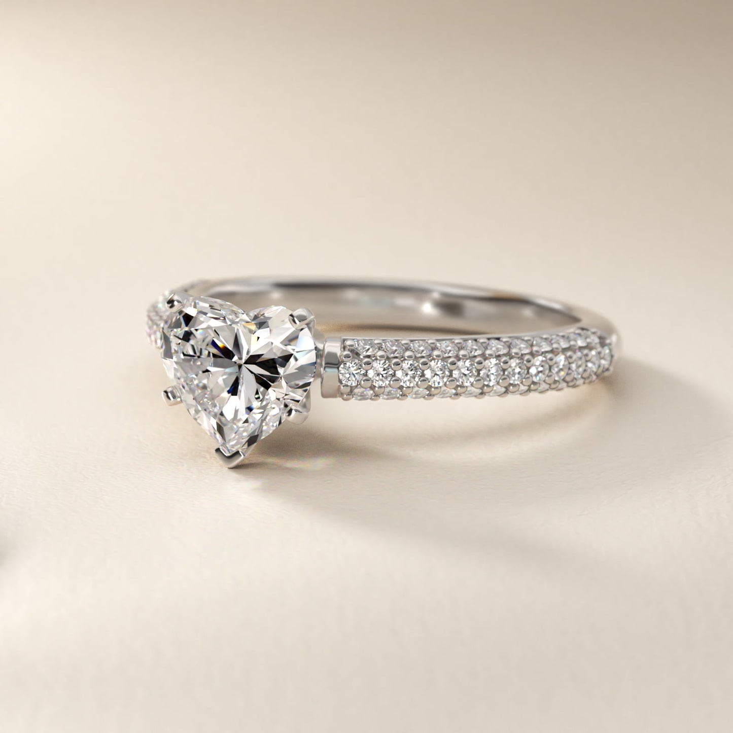 Trio MicropavŽ Diamond Engagement Ring in 14k White Gold (1/3 ct. tw.) - Heart Center