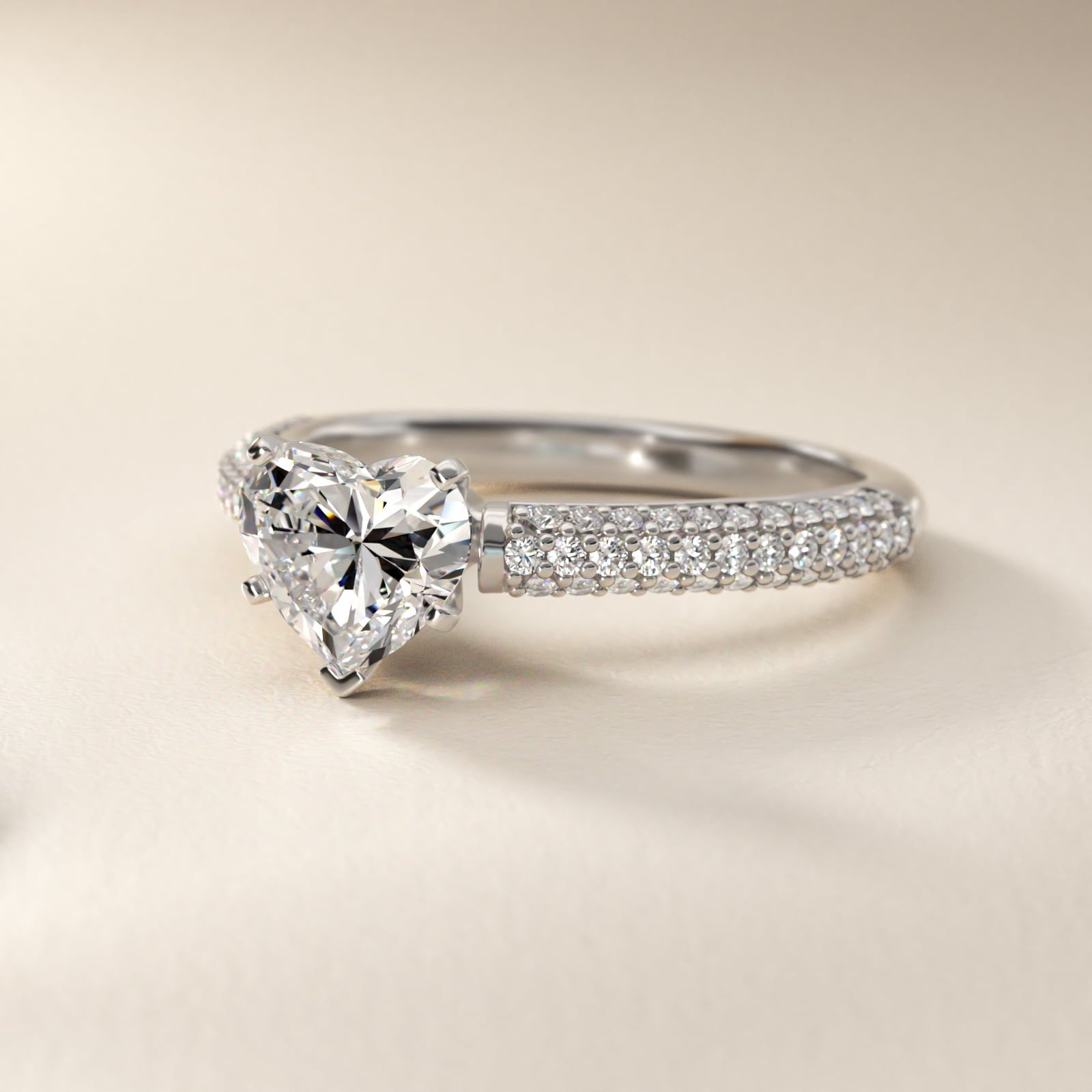Trio Micropav? Diamond Engagement Ring in 18k White Gold (1/3 ct. tw.) - Heart Center