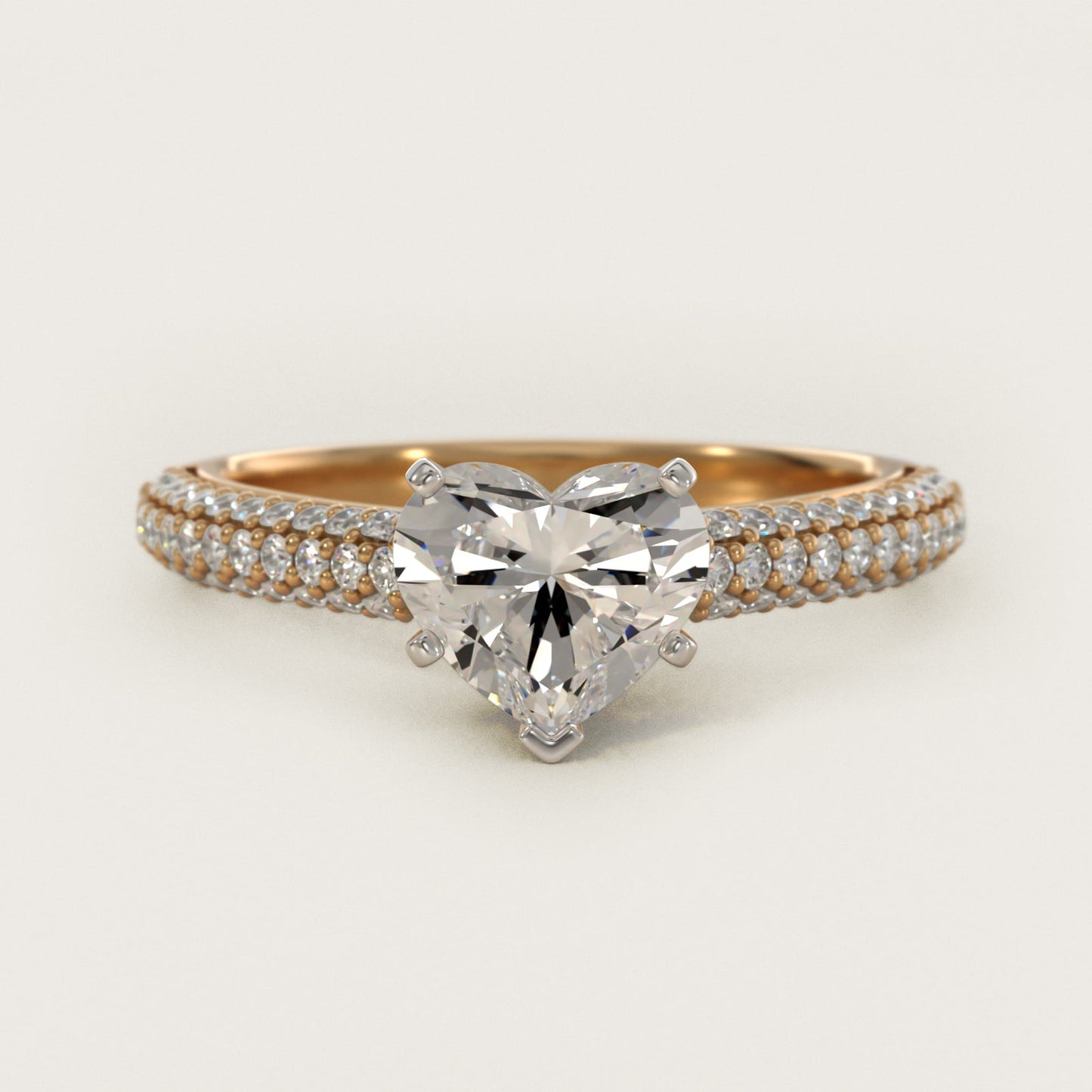 Trio MicropavŽ Diamond Engagement Ring in 14K Yellow Gold (1/3 ct. tw.) - Heart Center