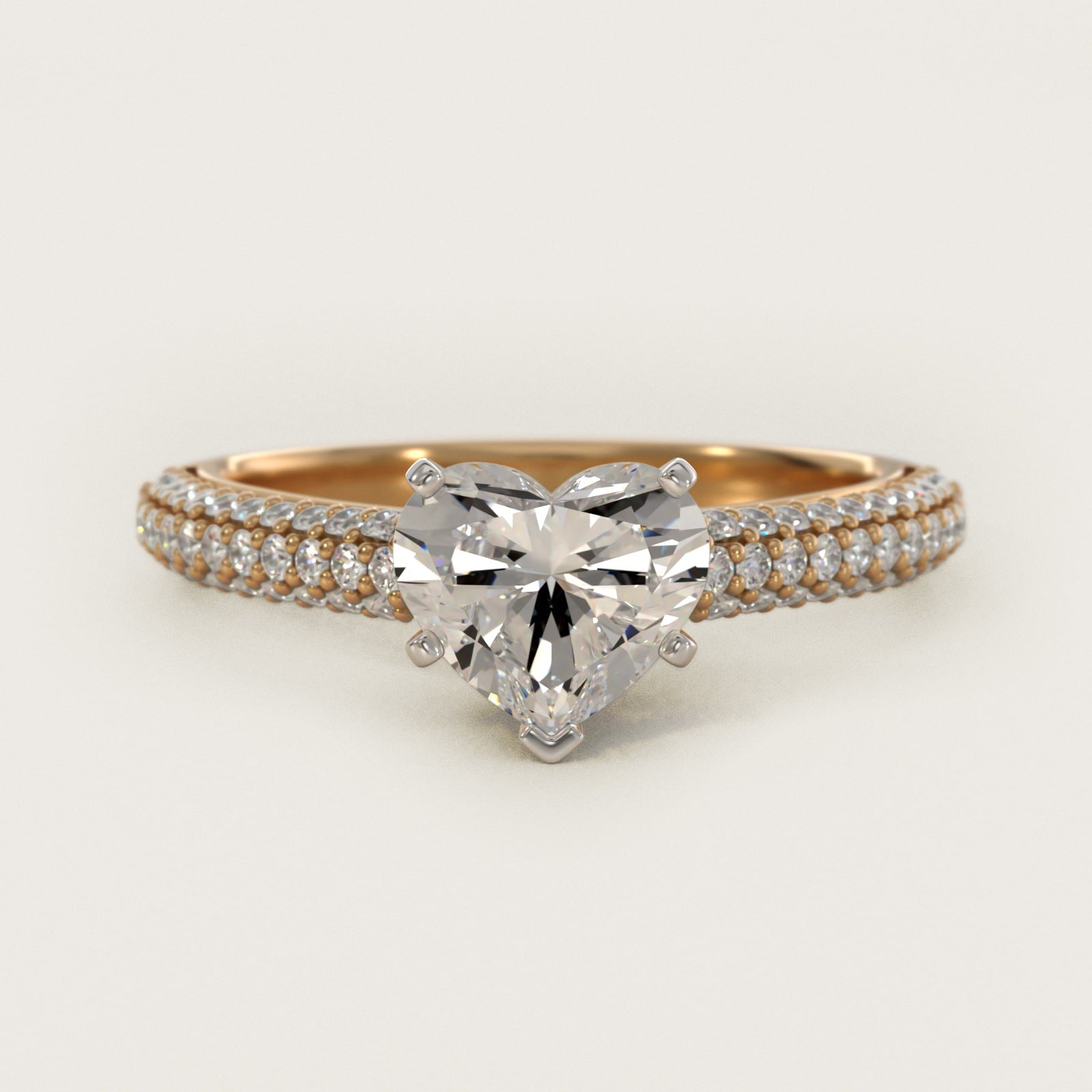 Trio MicropavŽ Diamond Engagement Ring in 14K Yellow Gold (1/3 ct. tw.) - Heart Center