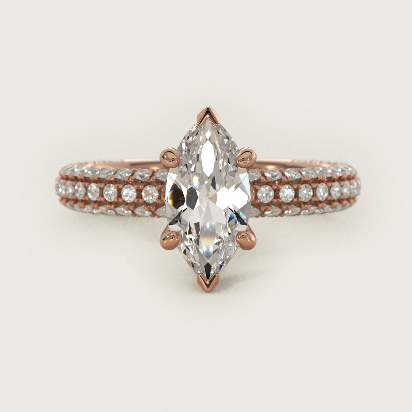 Trio MicroPav? Diamond Engagement Ring In 18k Rose Gold By James Allen - Marquise Center
