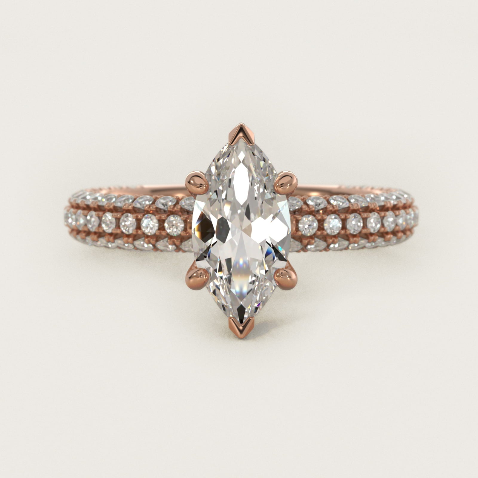 Trio MicroPav? Diamond Engagement Ring In 18k Rose Gold By James Allen - Marquise Center