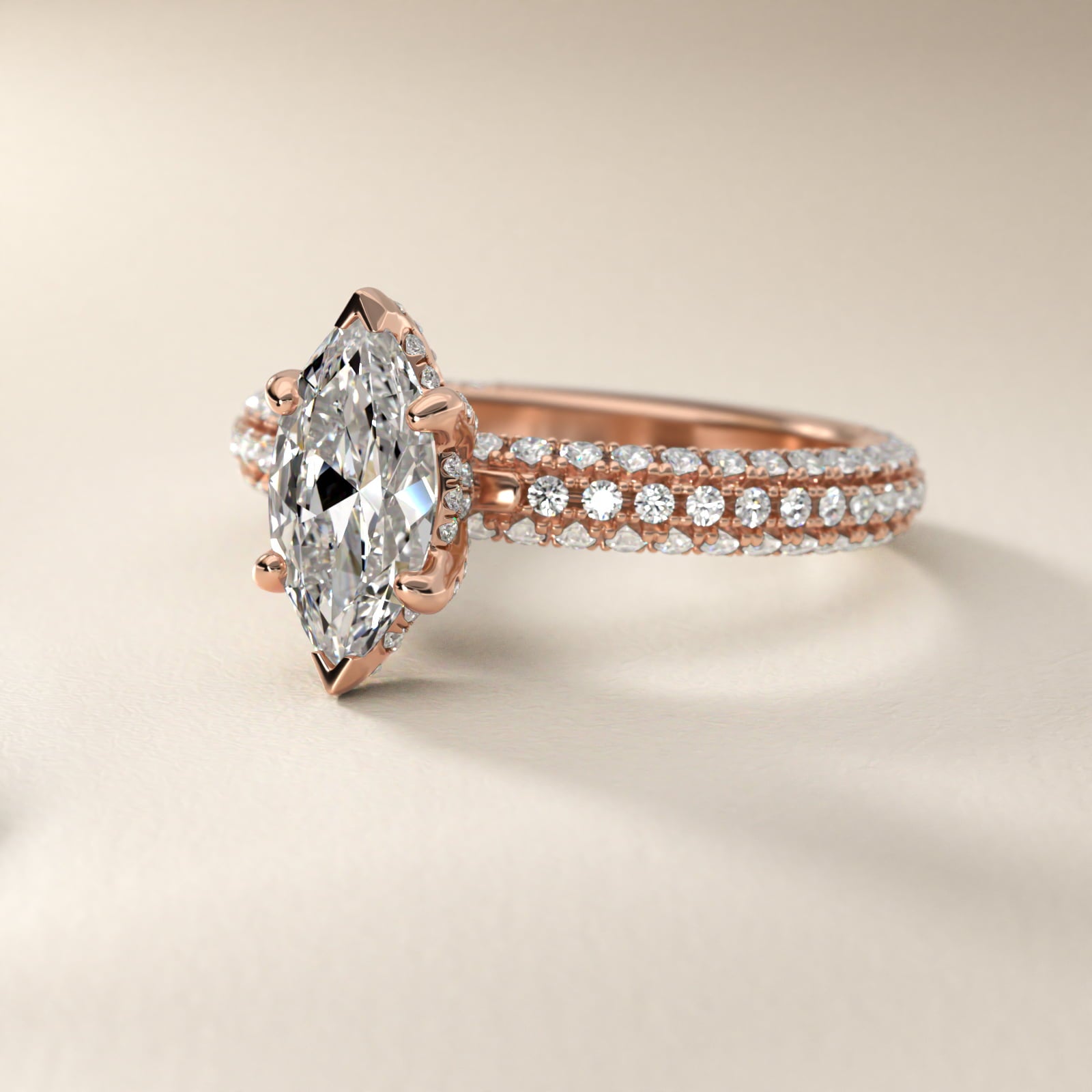 Trio MicroPav? Diamond Engagement Ring In 18k Rose Gold By James Allen - Marquise Center