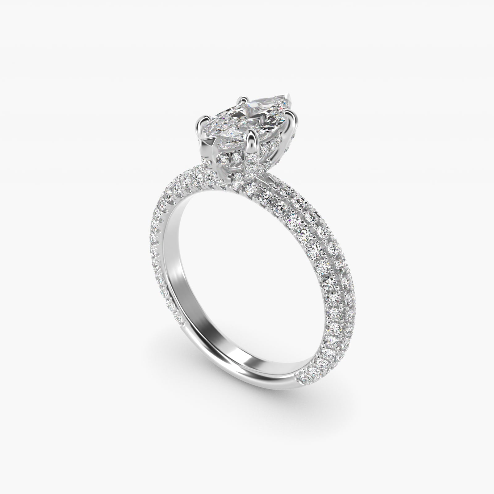 Trio MicroPavŽ Diamond Engagement Ring In 14K White Gold By James Allen - Marquise Center