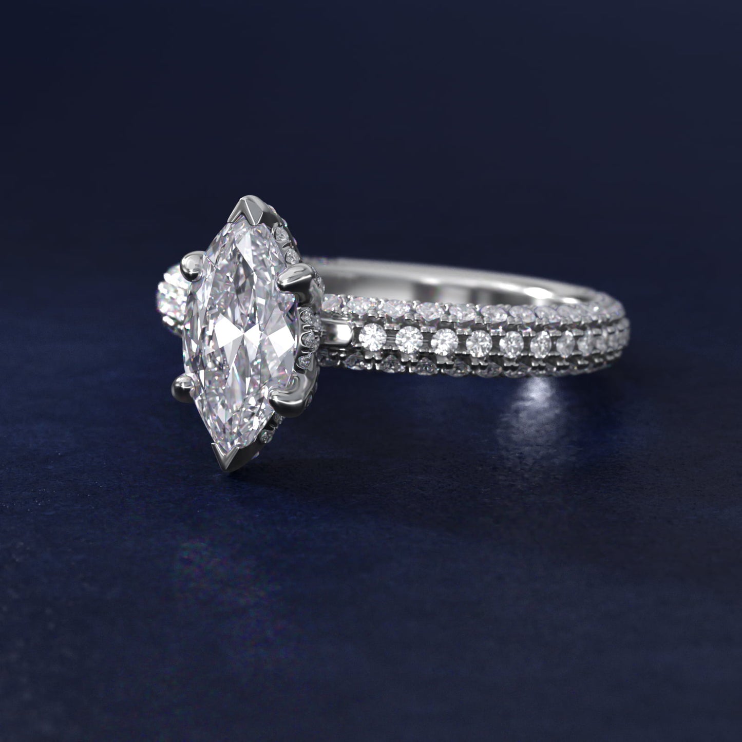 Trio MicroPavŽ Diamond Engagement Ring In 14K White Gold By James Allen - Marquise Center