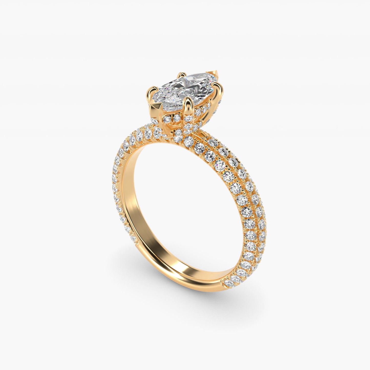 Trio MicroPavŽ Diamond Engagement Ring In 14K Yellow Gold By James Allen - Marquise Center