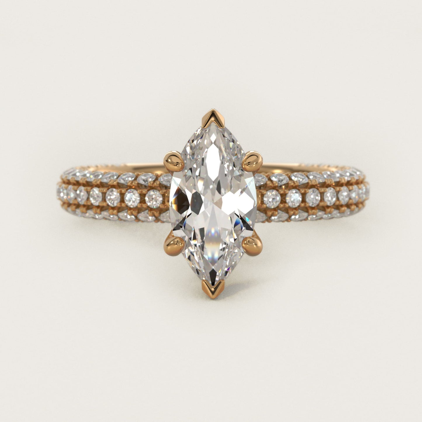Trio MicroPavŽ Diamond Engagement Ring In 14K Yellow Gold By James Allen - Marquise Center